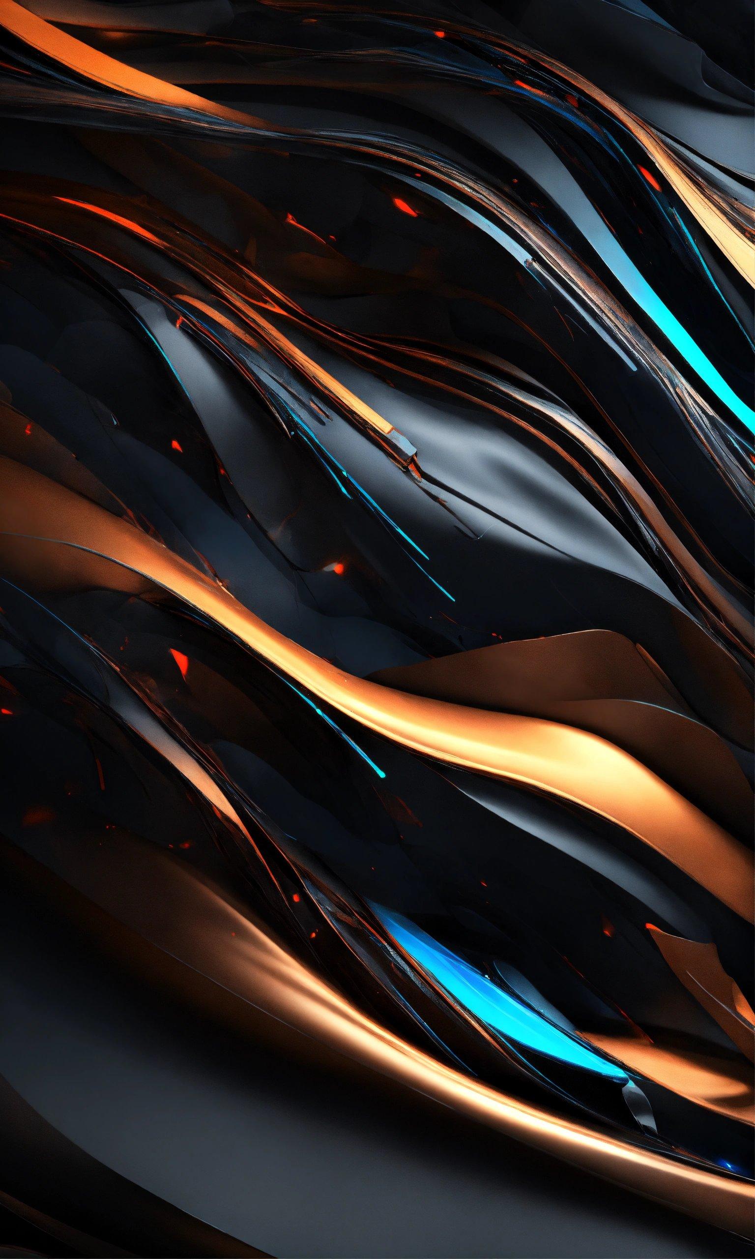 A Black And Gold Abstract Wallpaper With Blue And Orange Lines