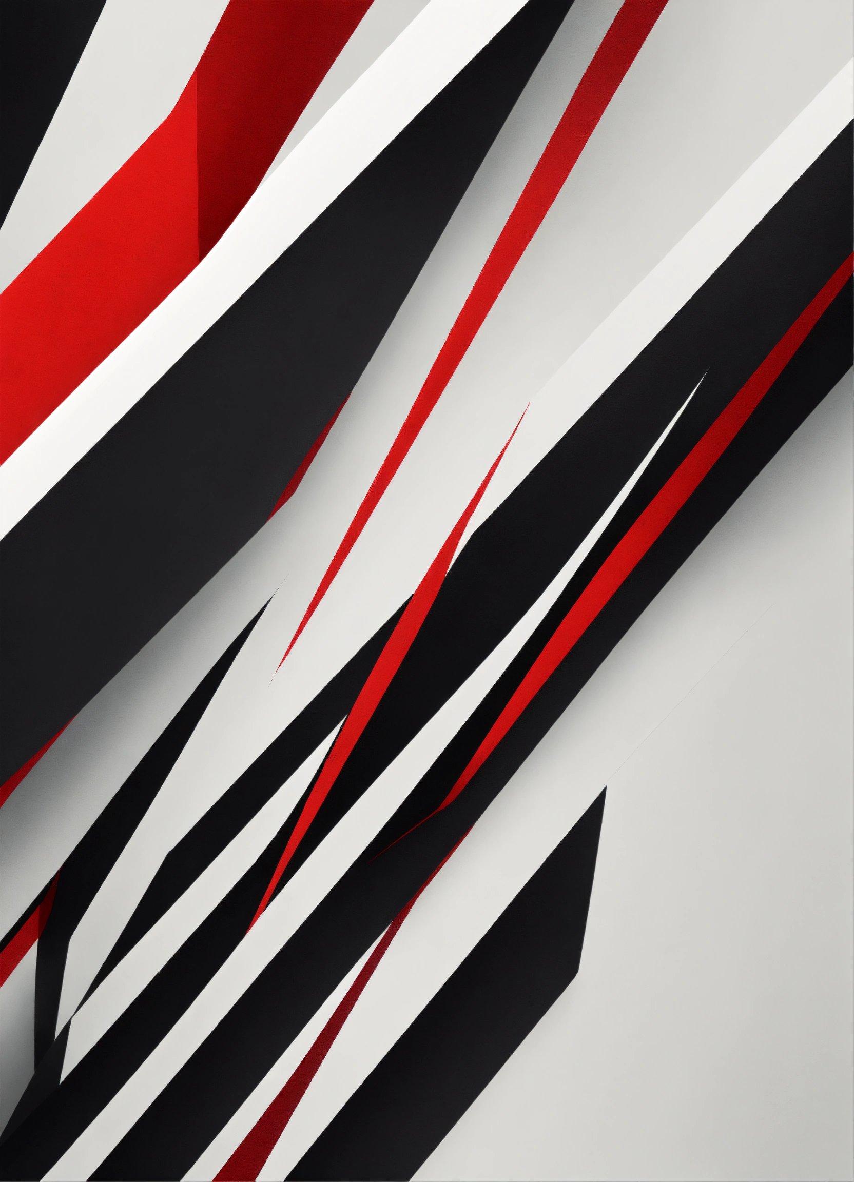 A Black And White Abstract Painting With Red Lines