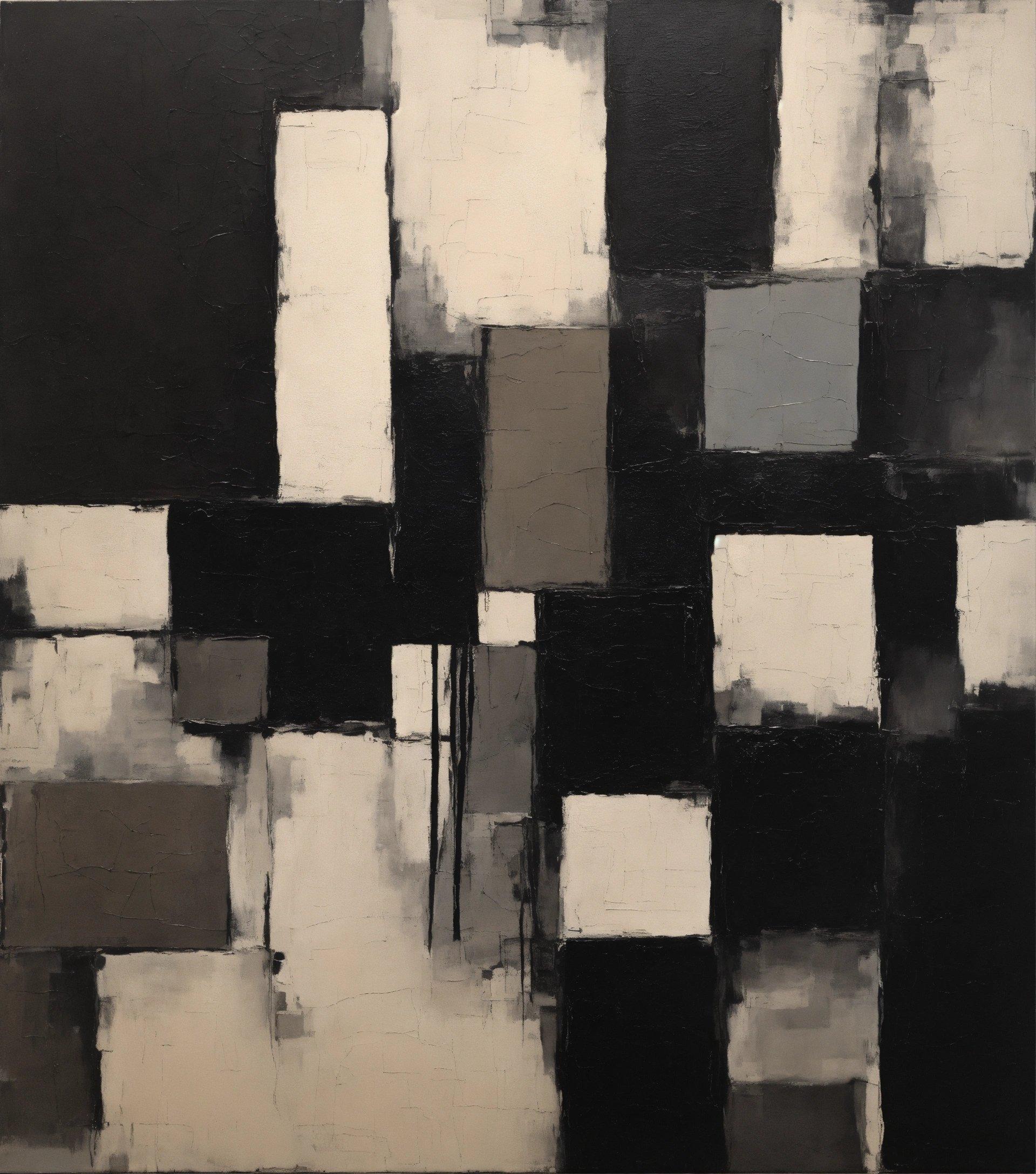 A Black And White Abstract Painting With Squares