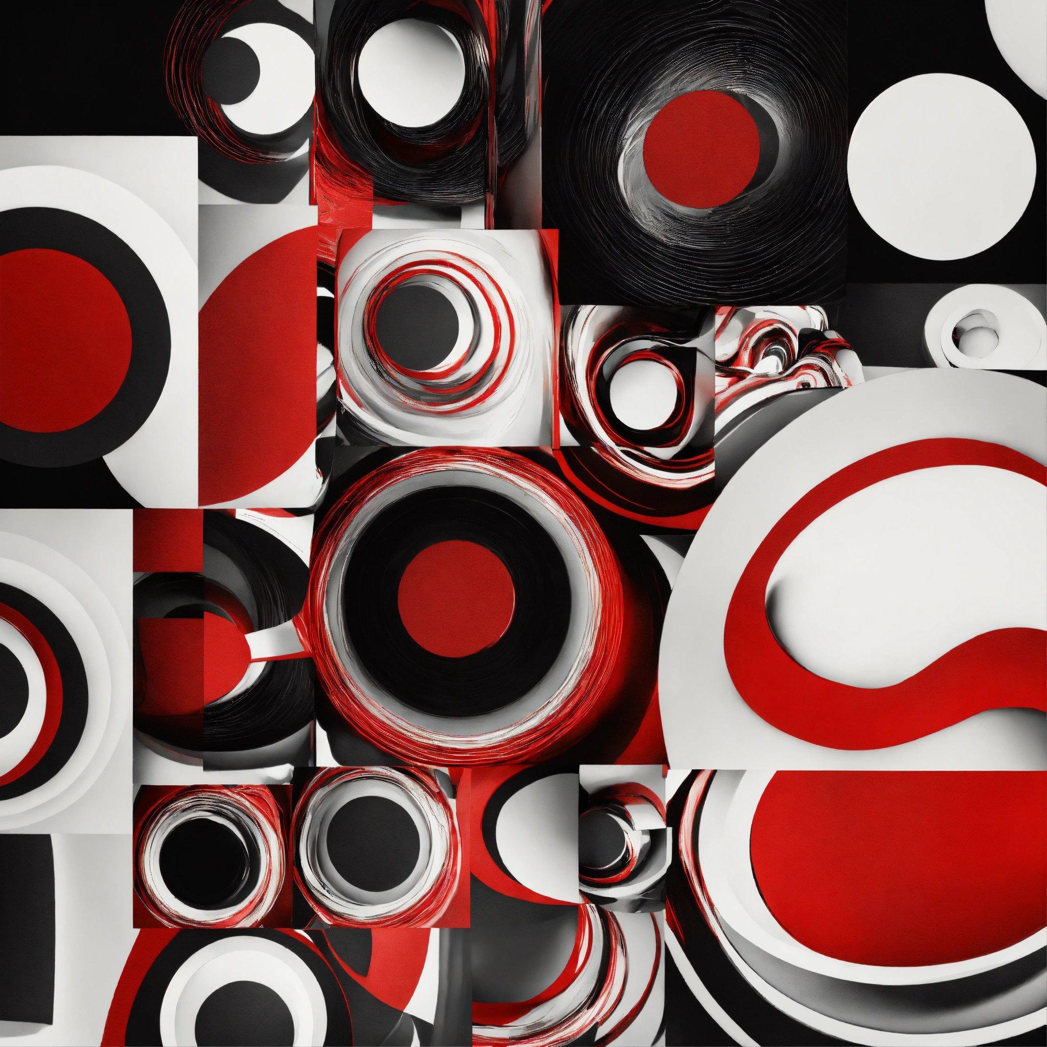 A Black And White And Red Abstract Painting