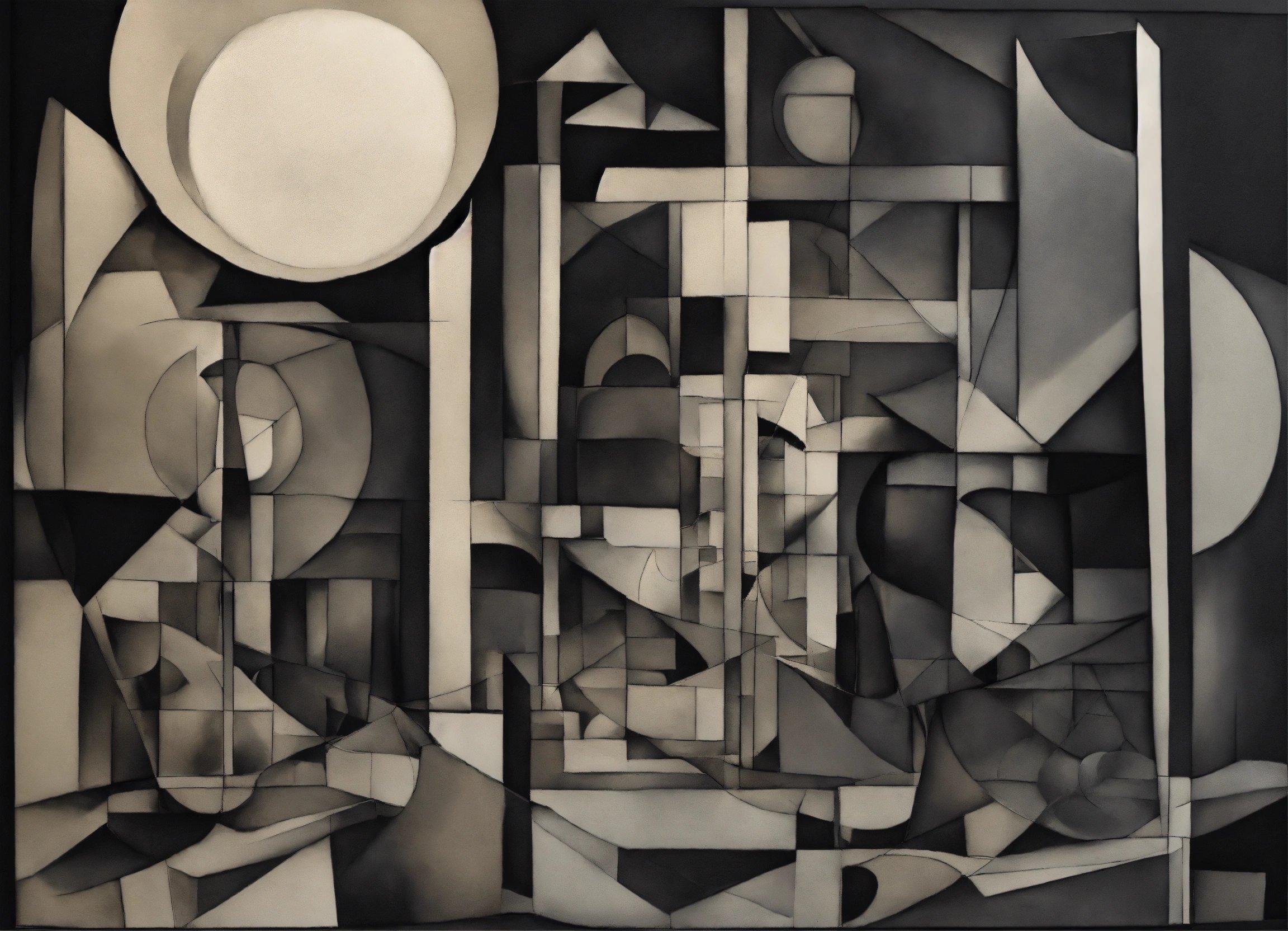 A Black And White Painting Of Abstract Shapes