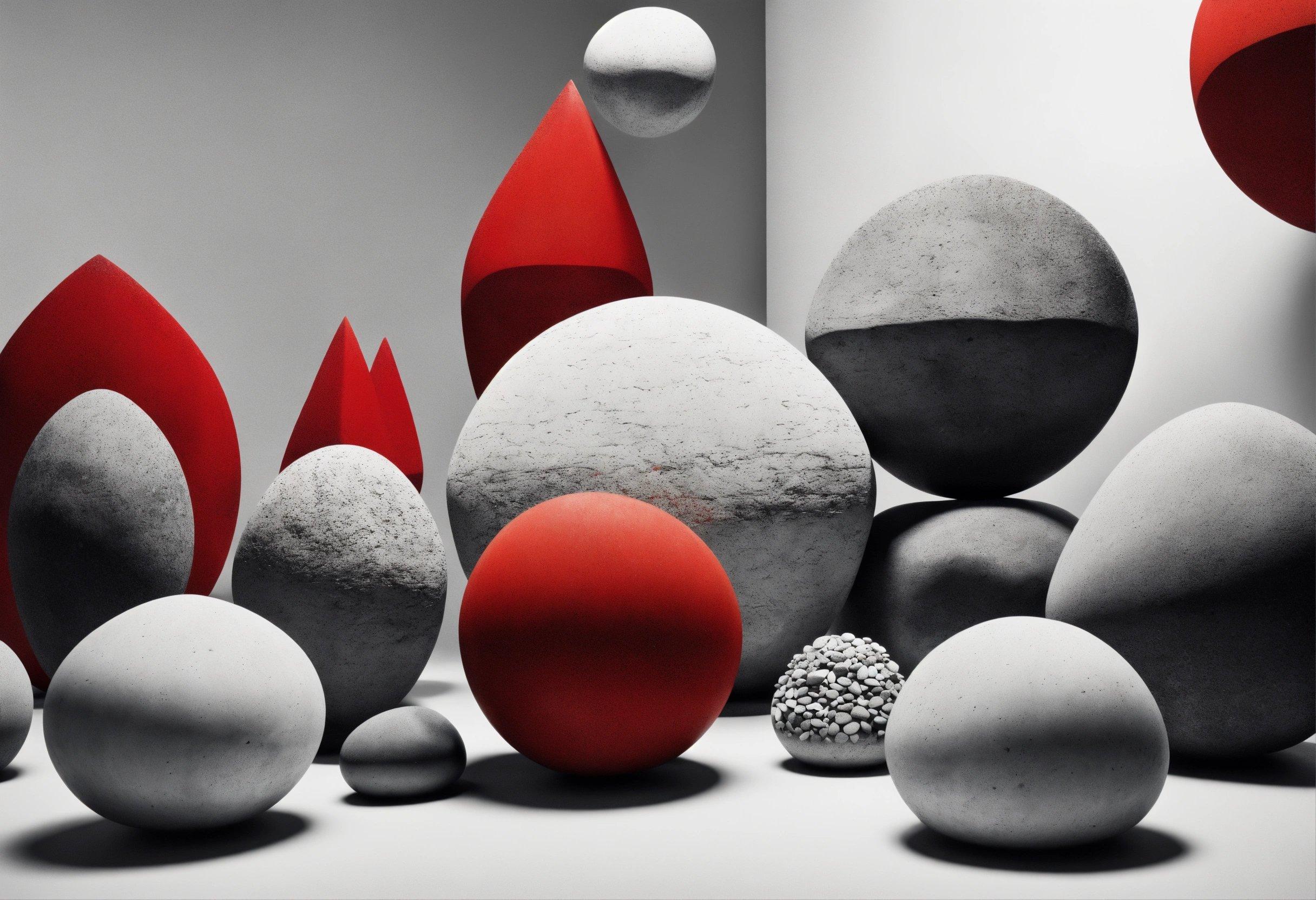 A Black And White Photo With Red And White Balls