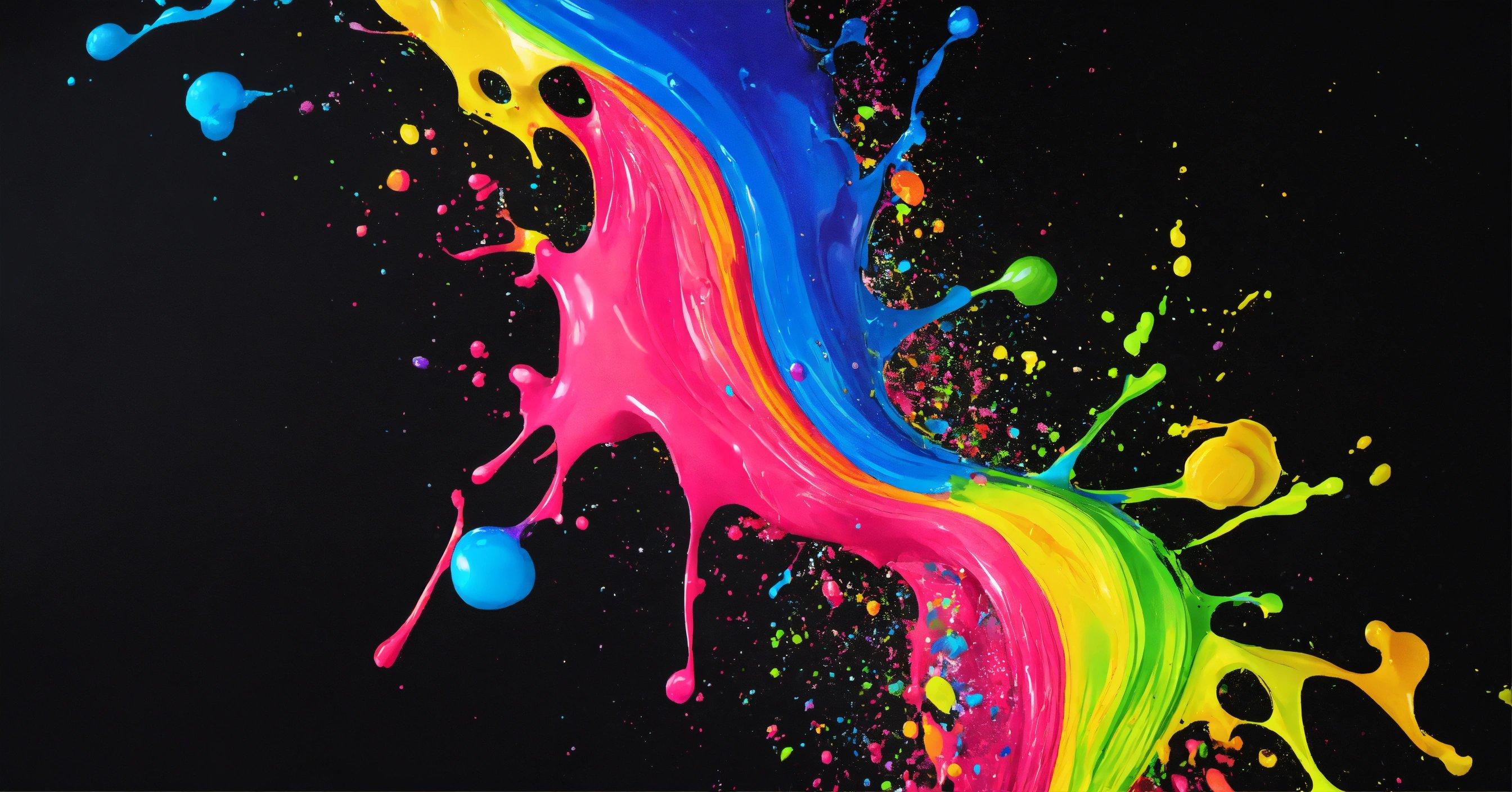 A Black Background With Multicolored Paint Splashing On It