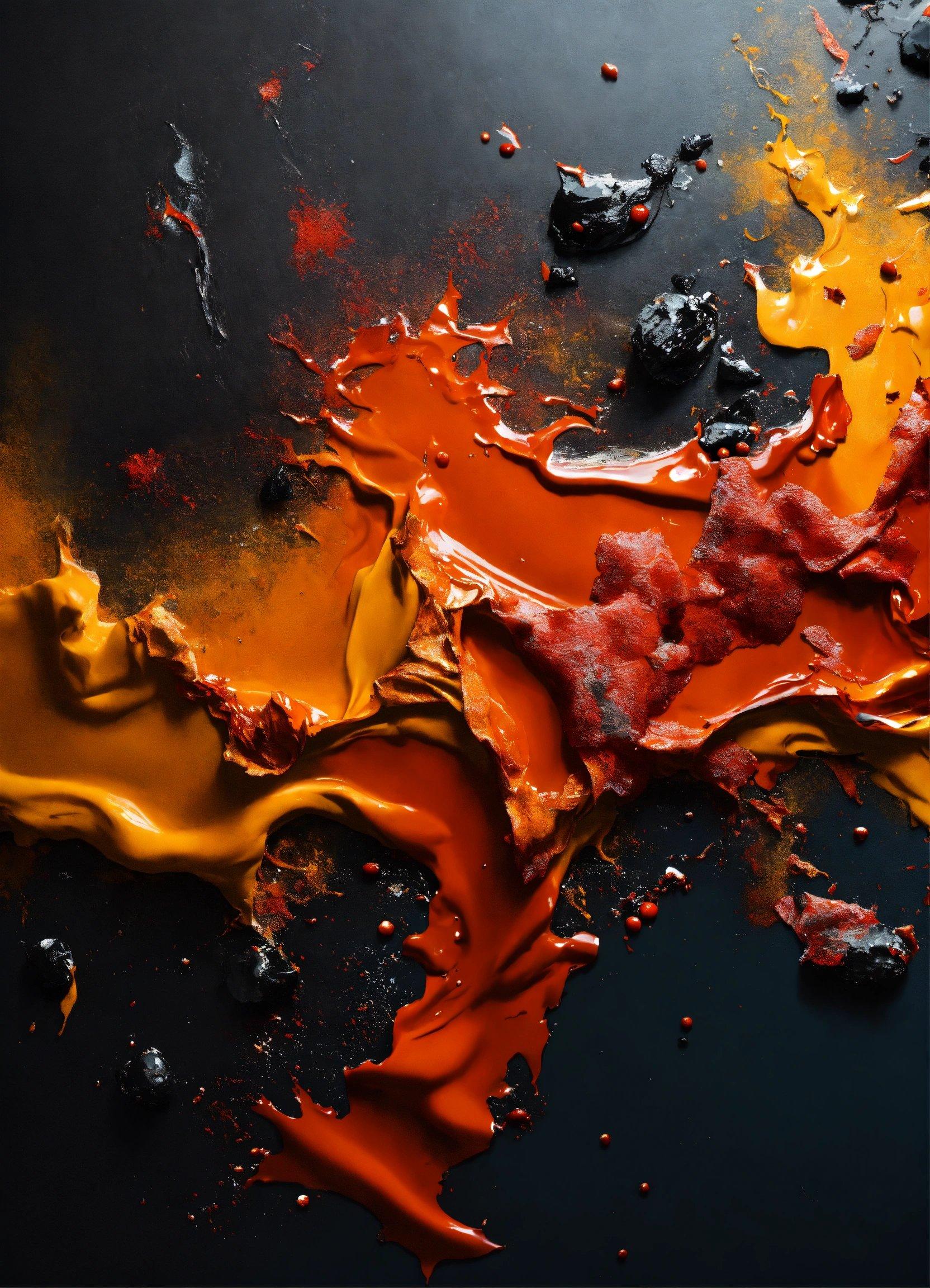 A Black Surface With Orange And Yellow Paint