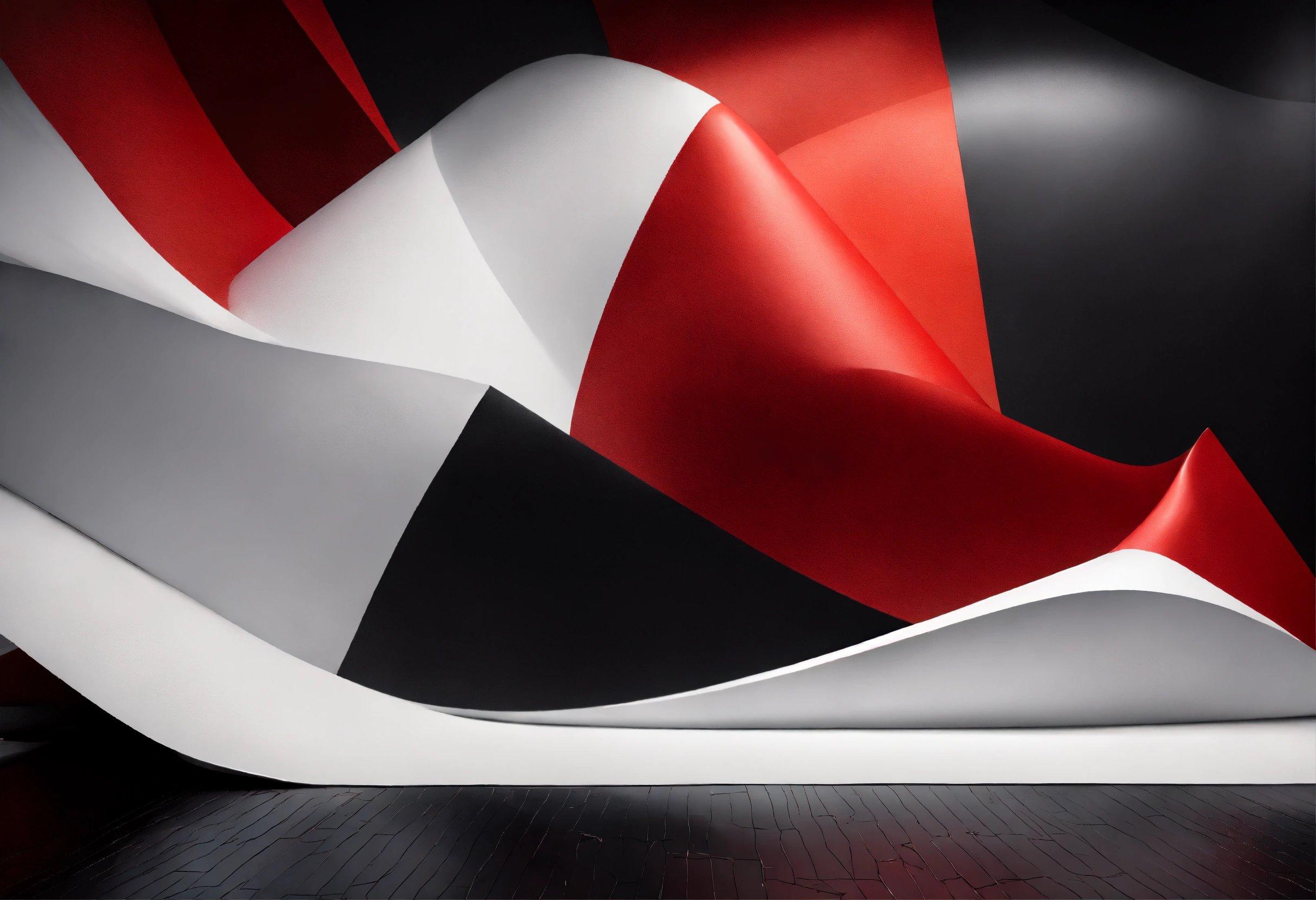 A Black, White, And Red Abstract Sculpture On Display