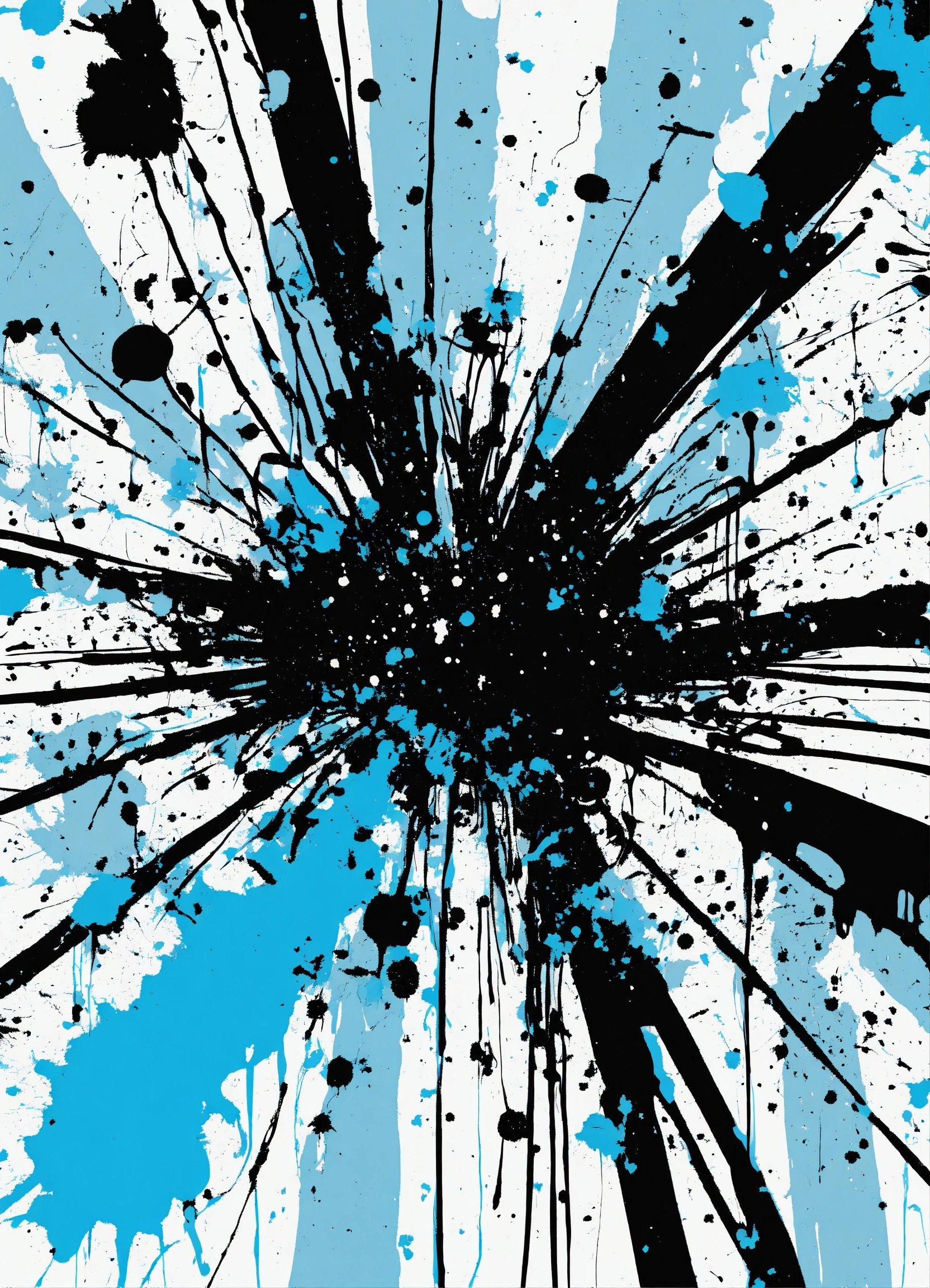 A Blue And Black Splatkled Background With Black And White Lines