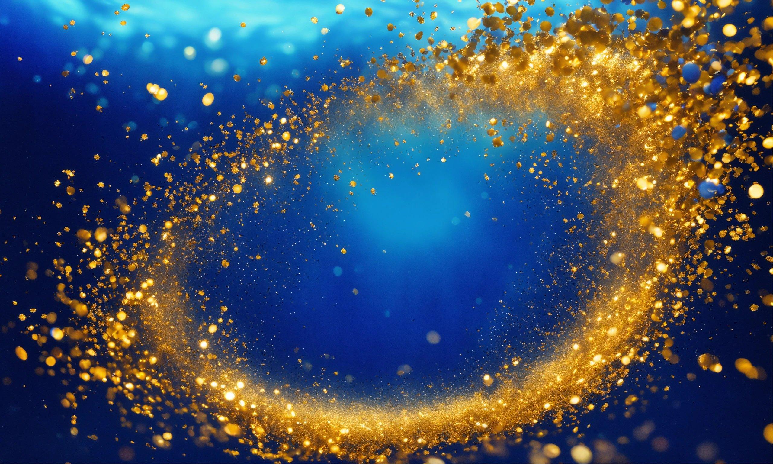 A Blue And Gold Background With Bubbles