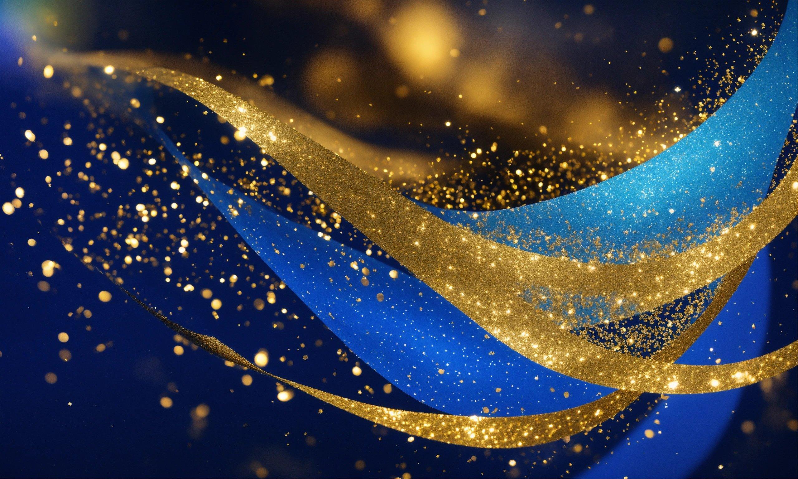 A Blue And Gold Background With Some Gold Glitter