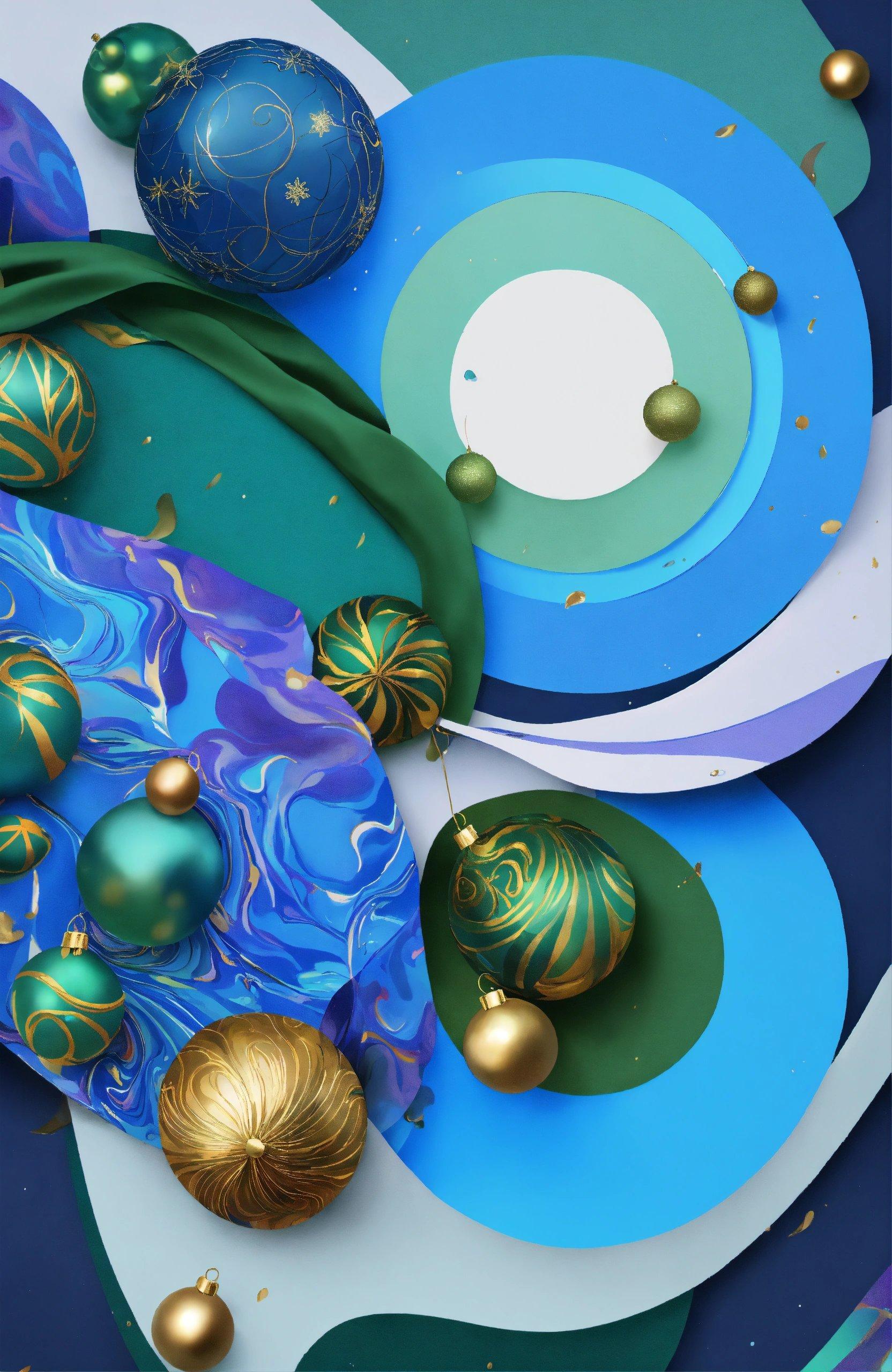 A Blue And Green Abstract Background With Gold Ornaments