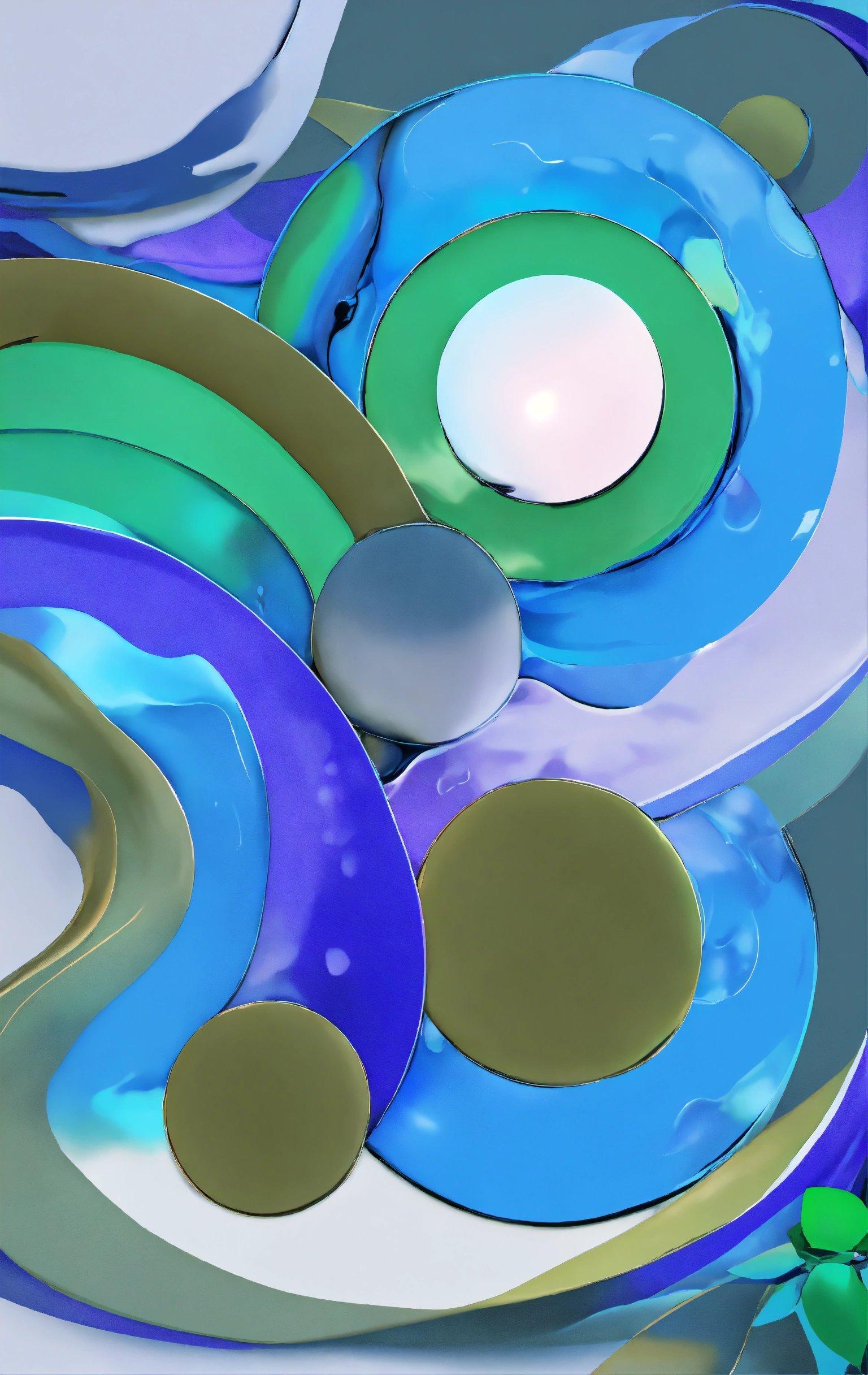 A Blue And Green Abstract Painting With Circles