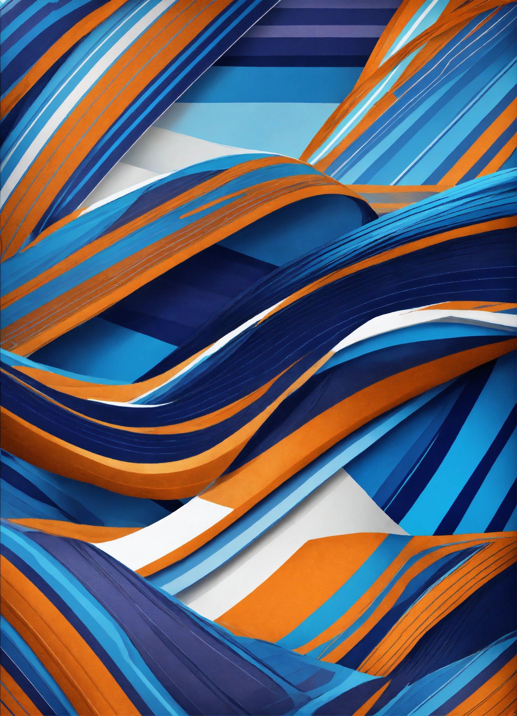 A Blue And Orange Abstract Background With Wavy Lines