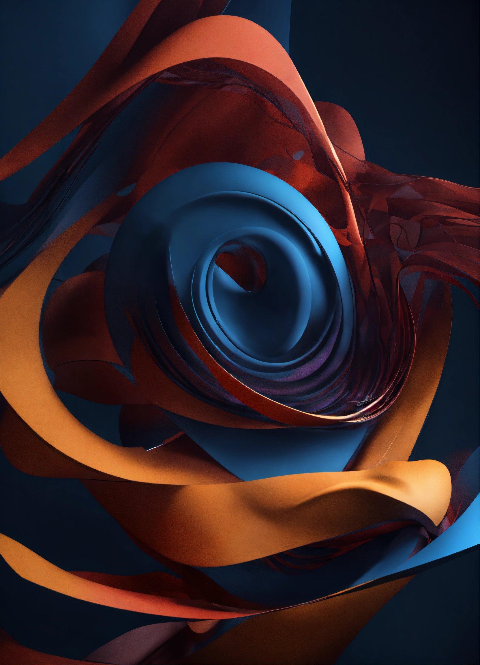 A Blue And Orange Abstract Painting With A Spiral Design