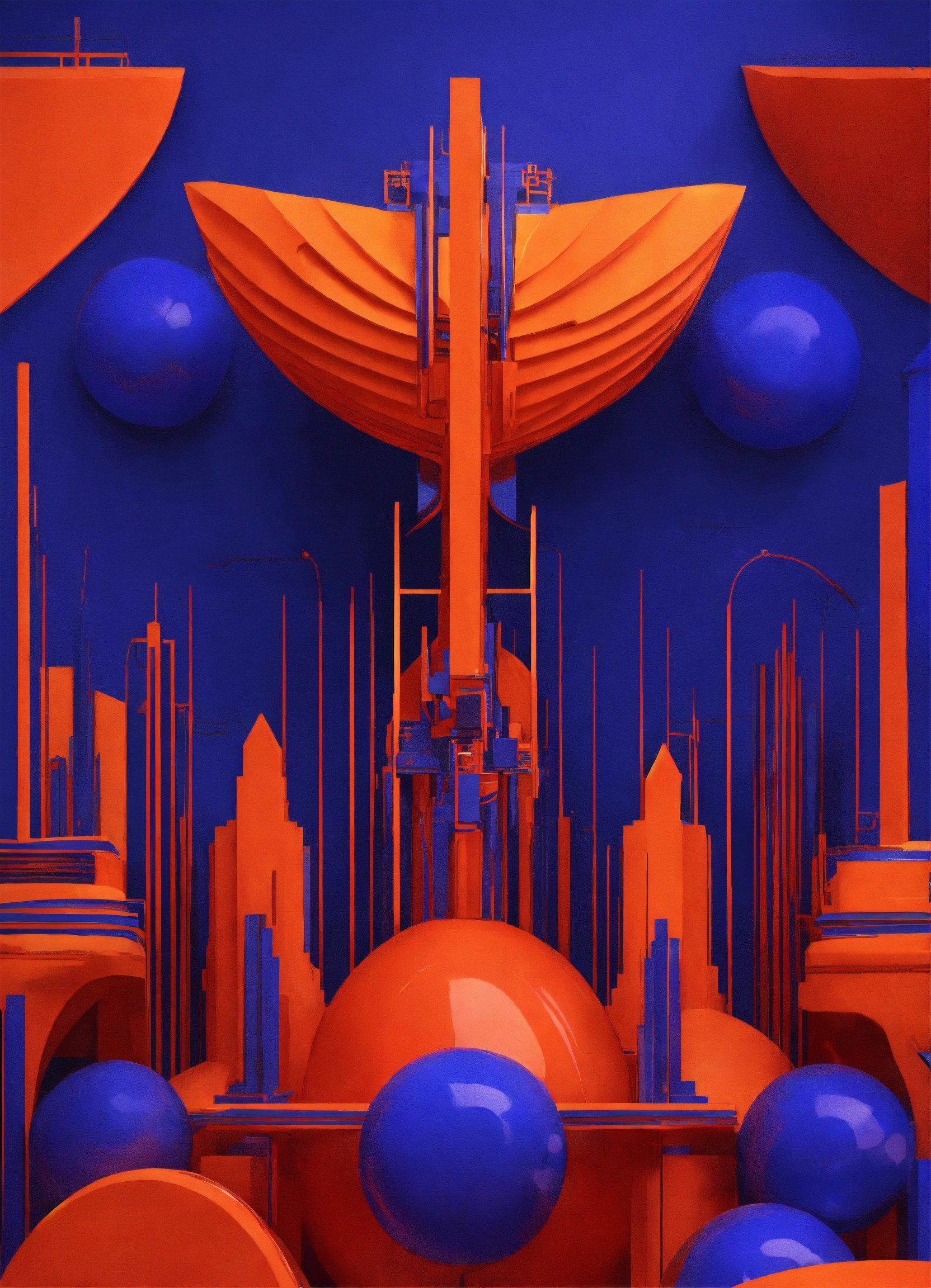 A Blue And Orange Room With A Lot Of Orange And Blue Balls