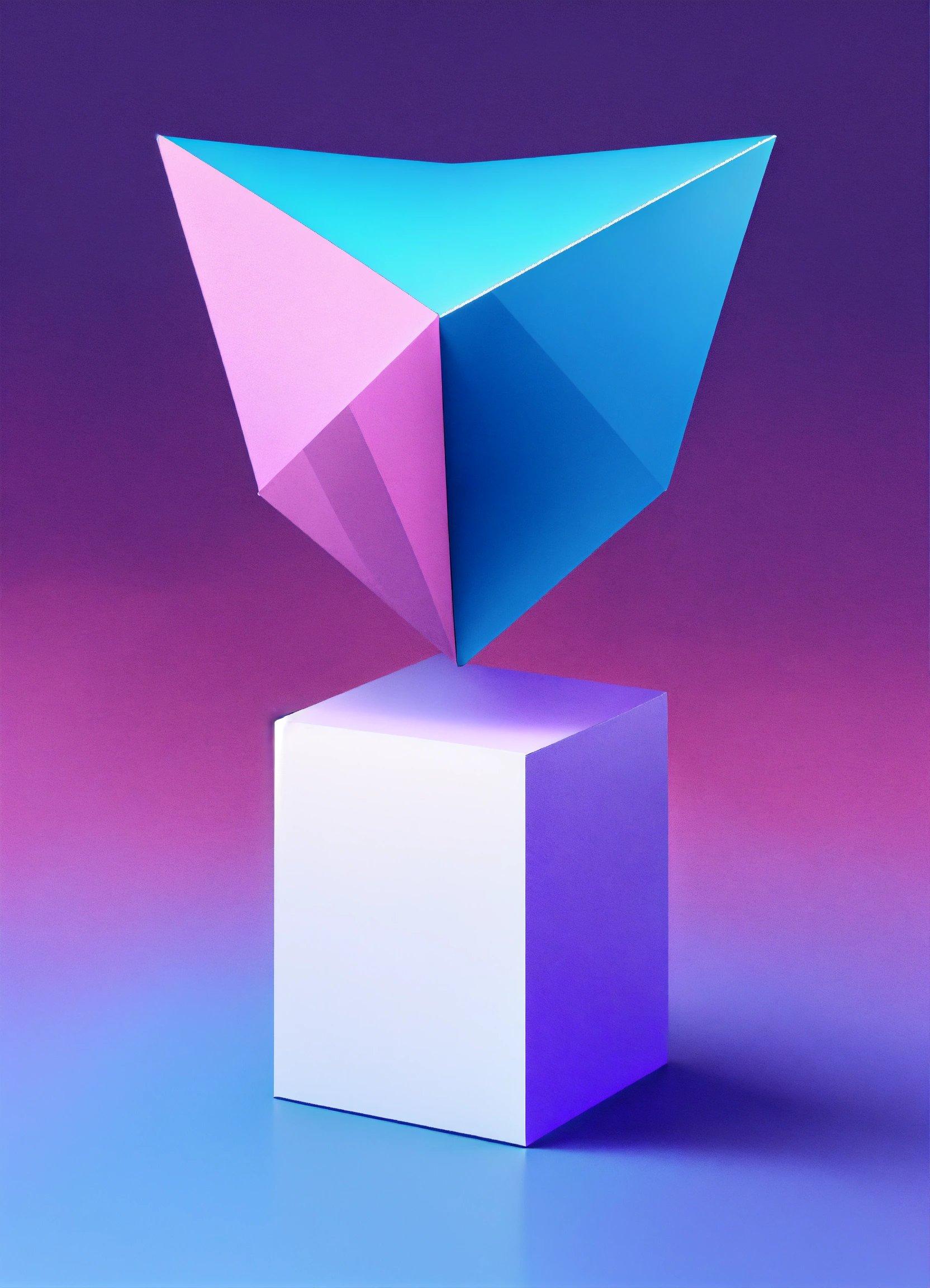 A Blue And Pink Geometric Object On A Purple Background