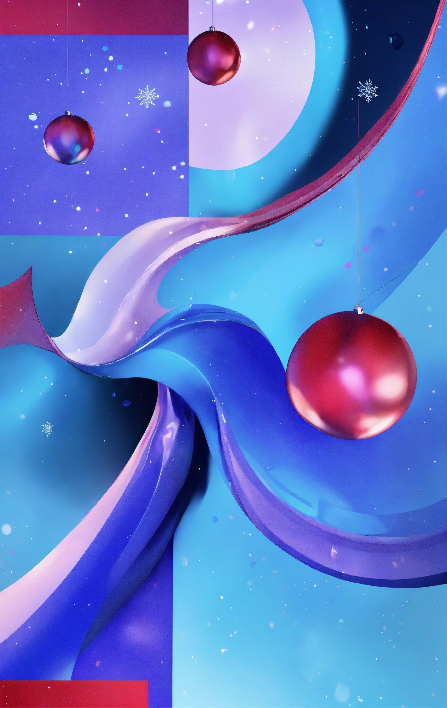 A Blue And Red Background With Ornaments Hanging From It