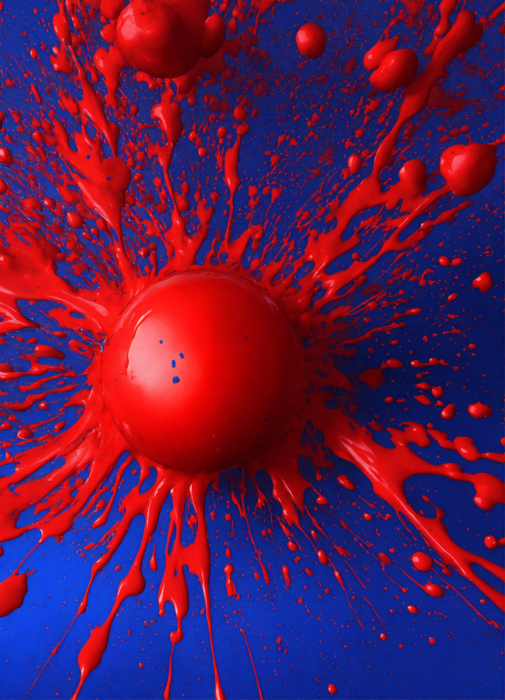 A Blue And Red Background With Some Red Balls