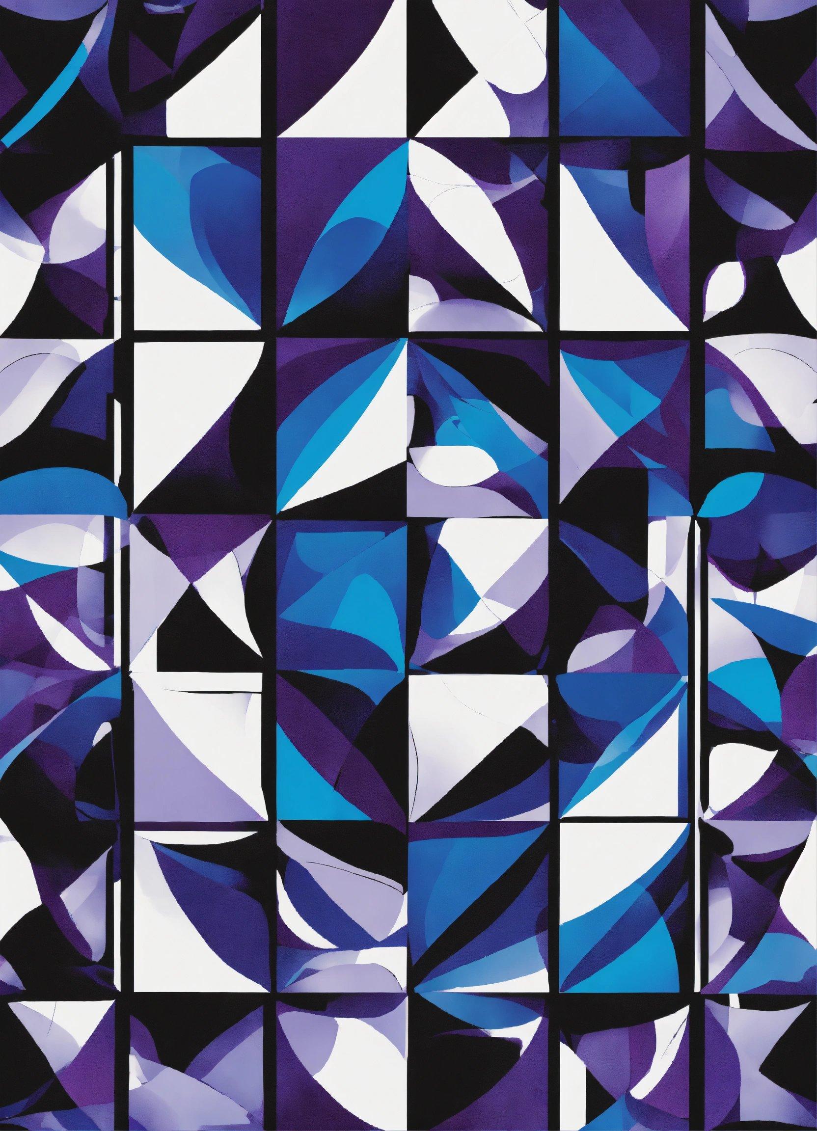 A Blue And White Abstract Painting With Squares