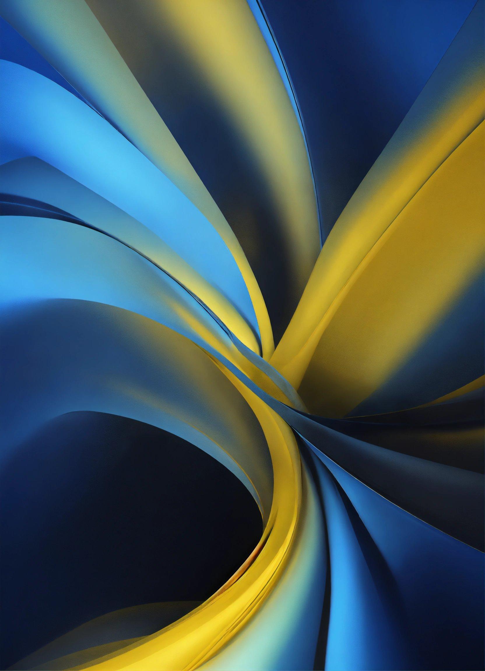 A Blue And Yellow Abstract Background With Curves