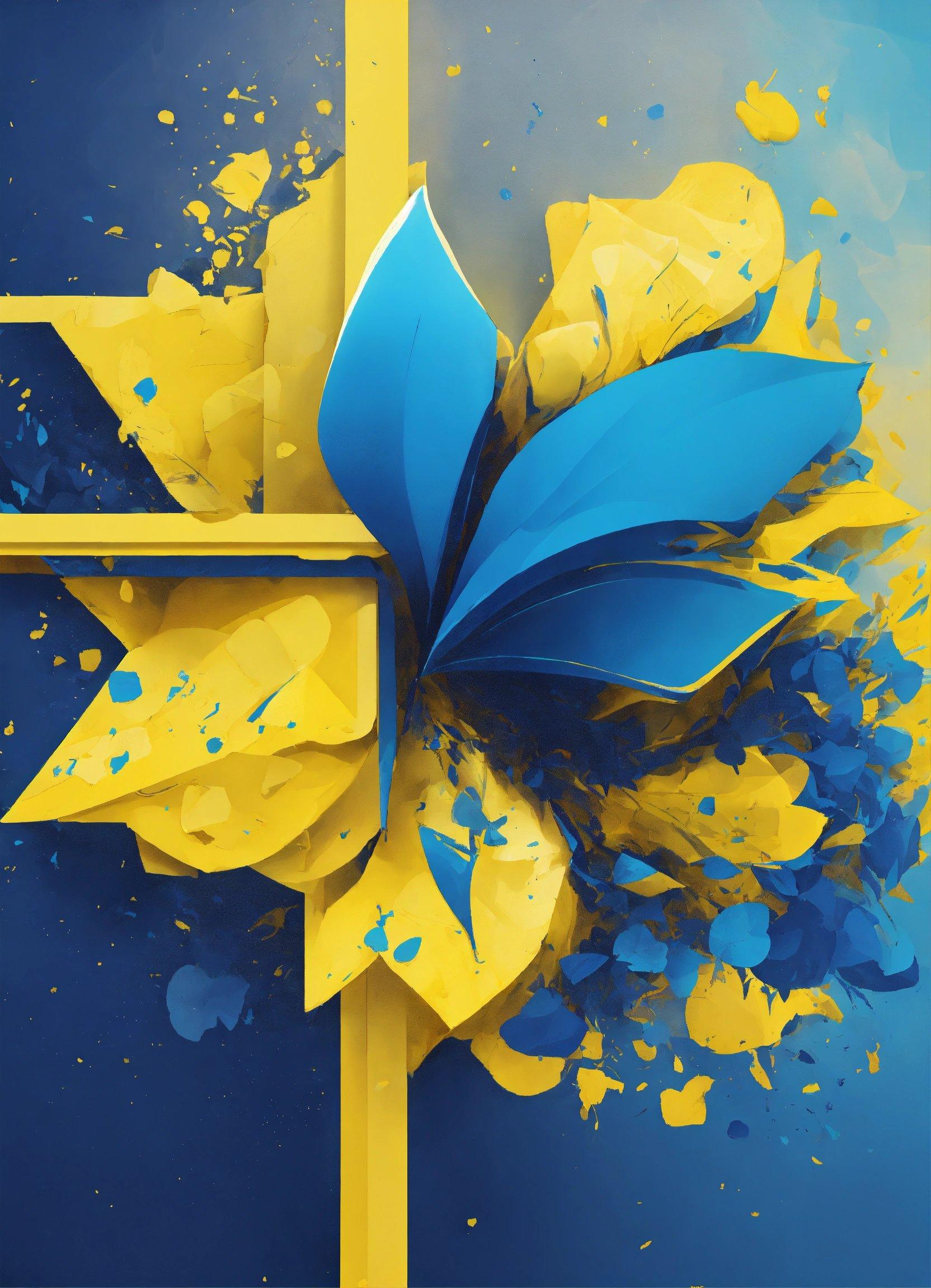 A Blue And Yellow Background With A Blue And Yellow Flower