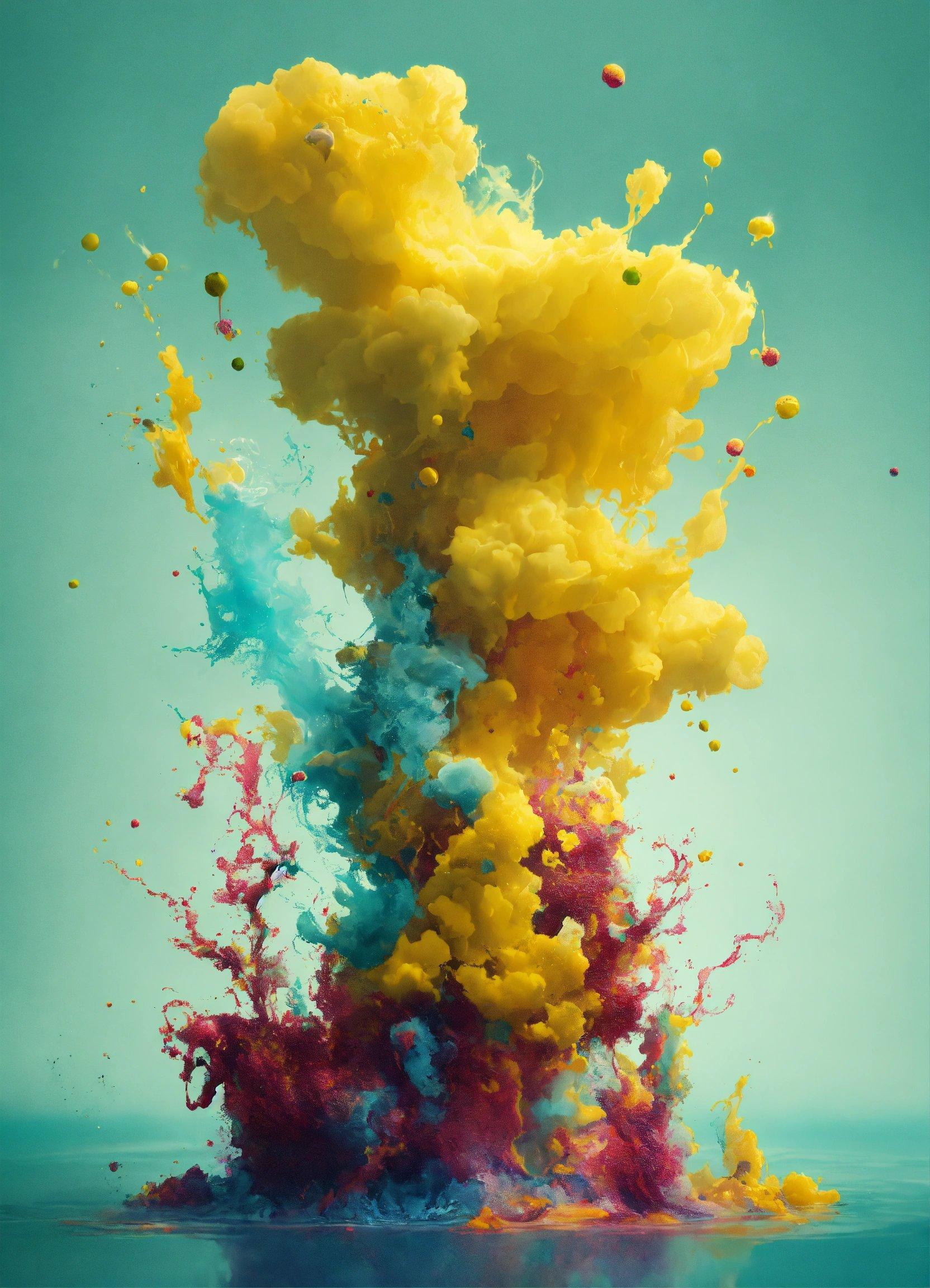 A Blue And Yellow Substance Floating In The Air