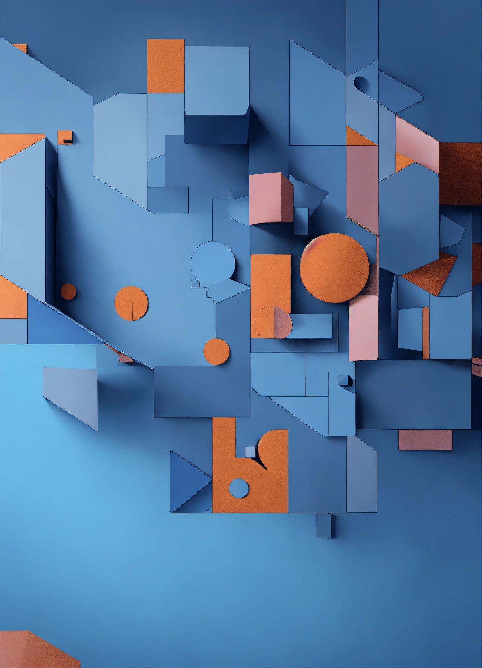 A Blue Background With Orange And Blue Shapes