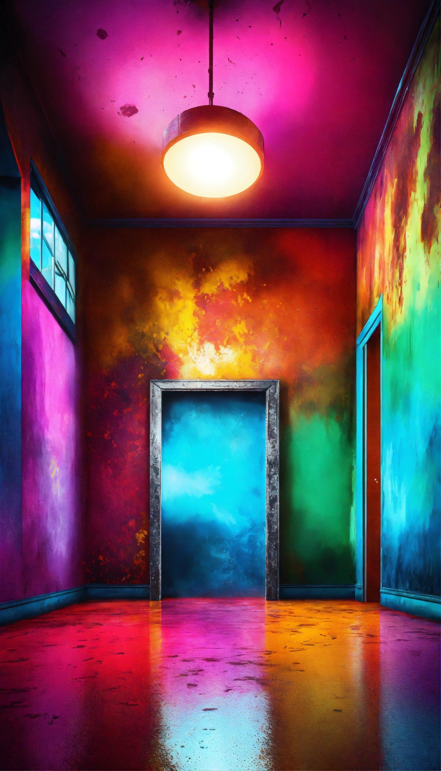 A Brightly Colored Room With An Open Door