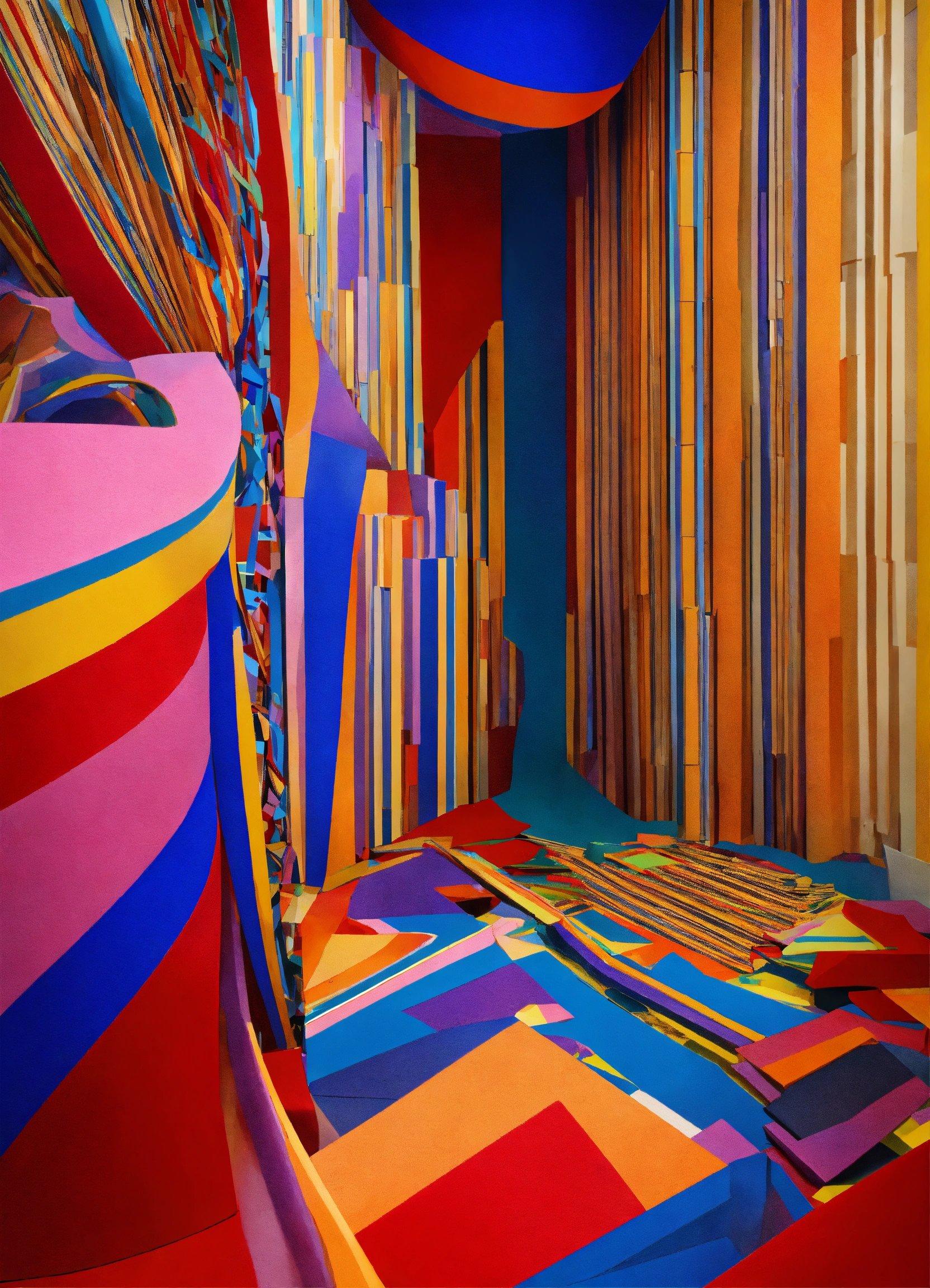 A Brightly Colored Room With Striped Walls And Flooring