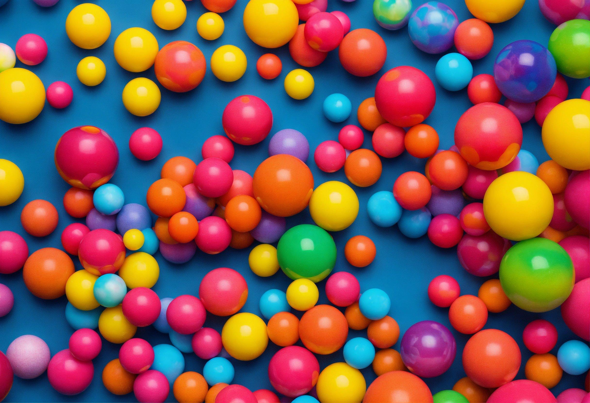 A Bunch Of Balls That Are On A Blue Surface