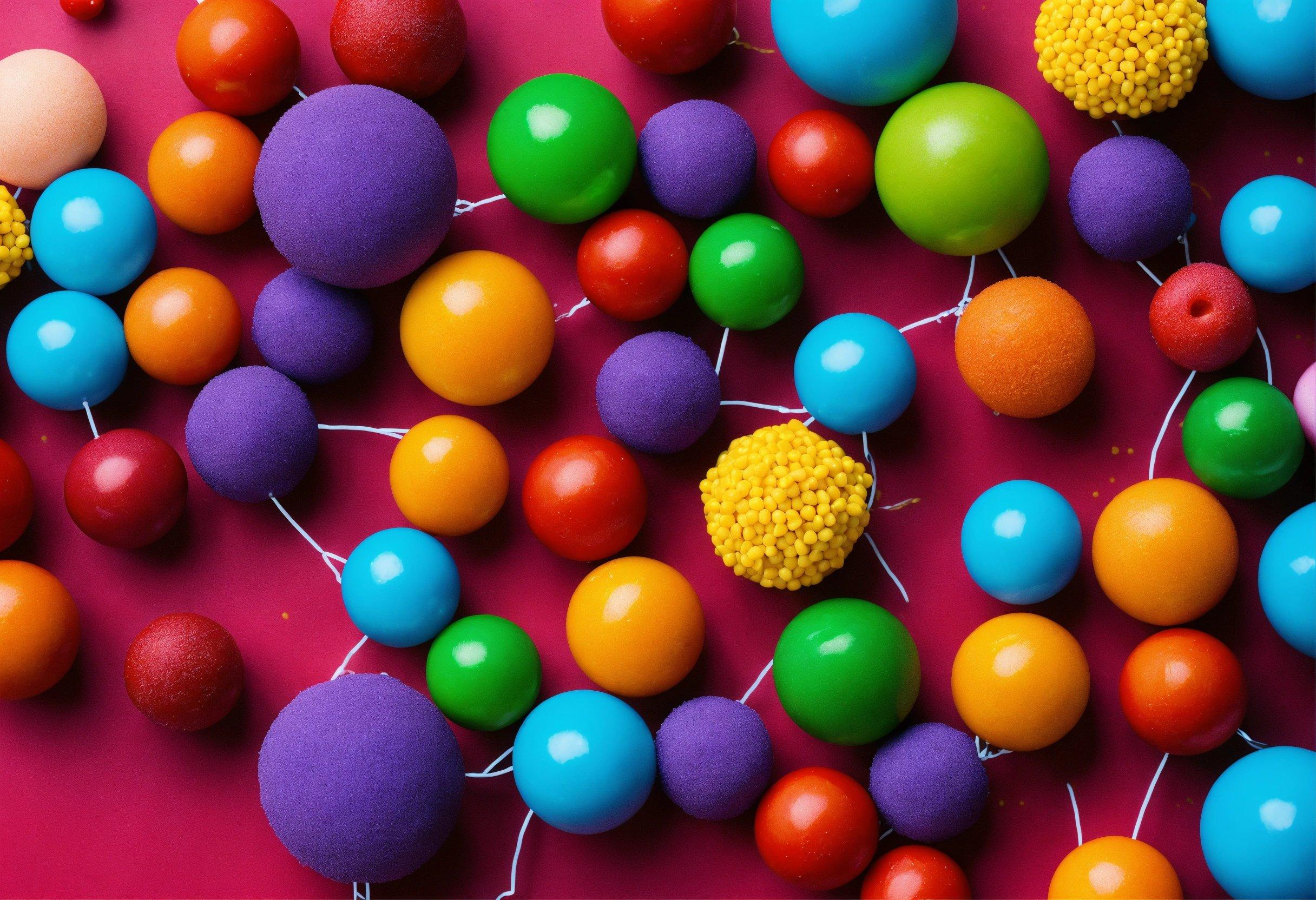 A Bunch Of Colorful Candies On A Pink Surface