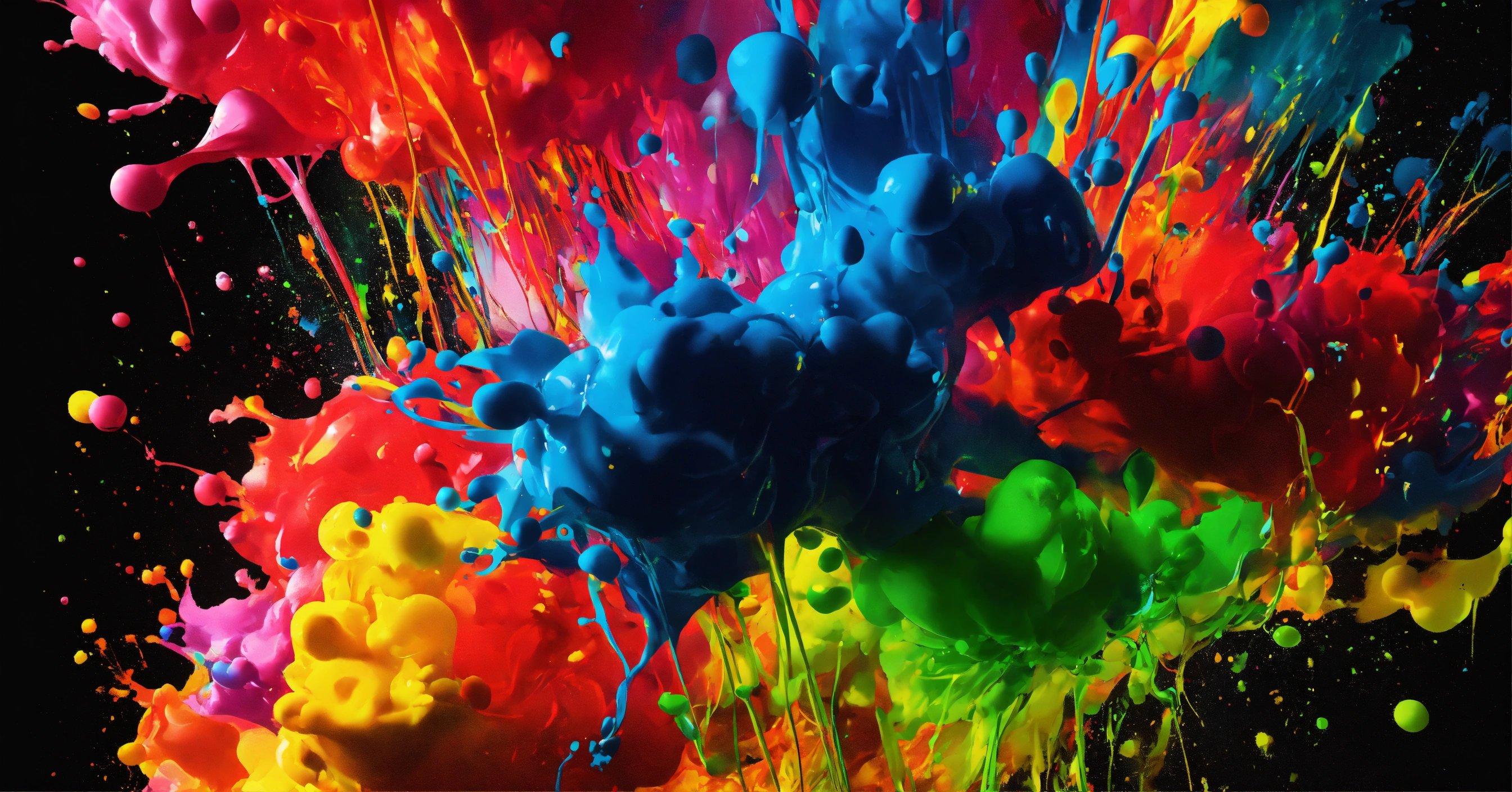 A Bunch Of Colorful Paint Splattered On A Black Background