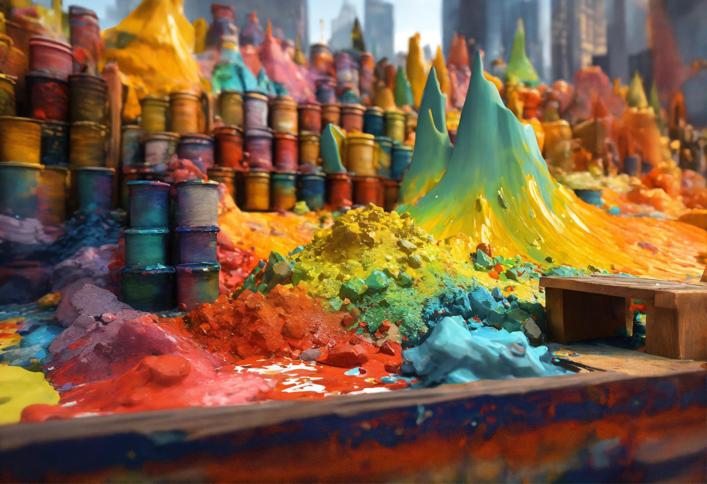 A Bunch Of Different Colored Paints On A Table