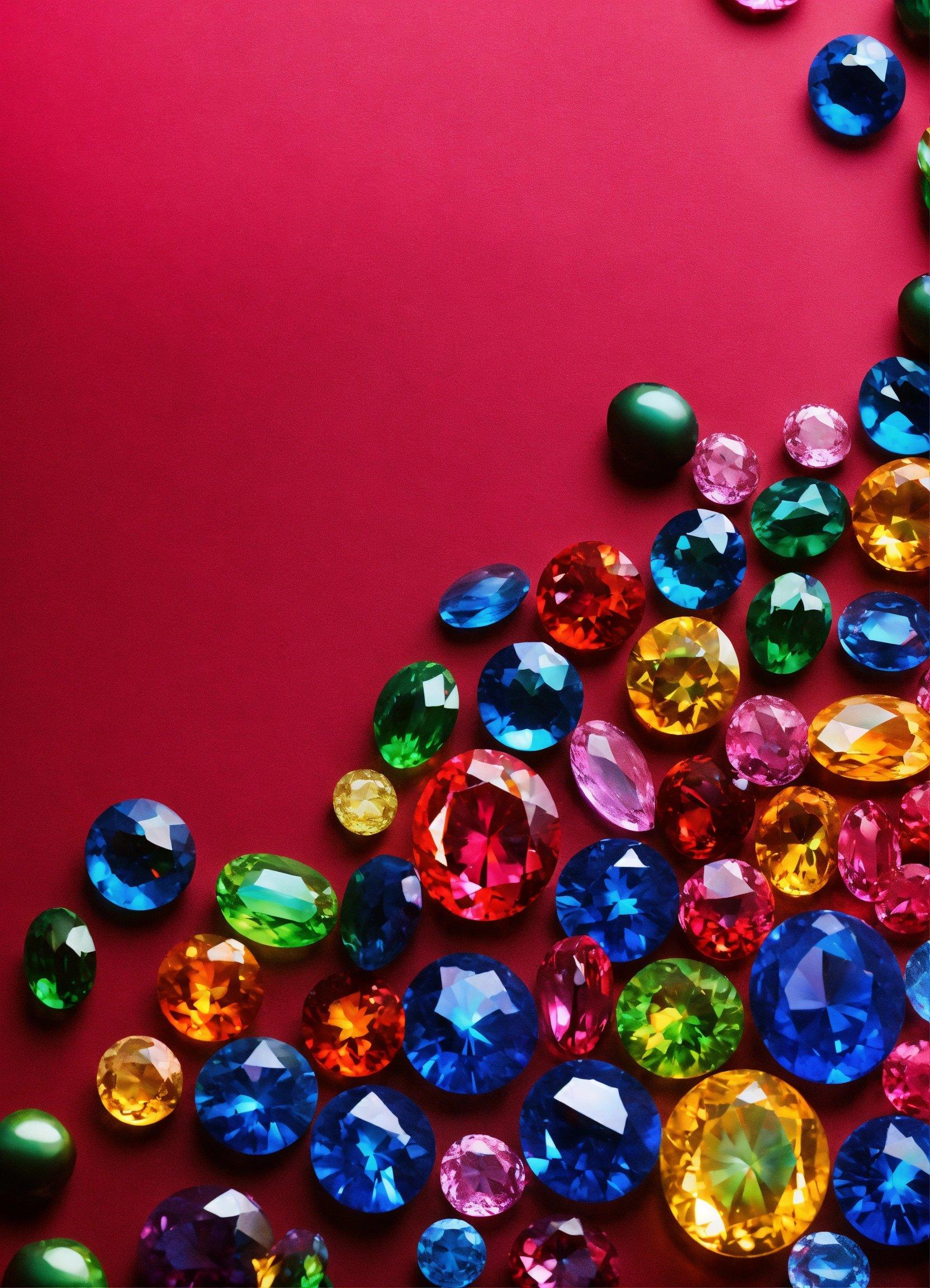 A Bunch Of Different Colored Stones On A Pink Surface