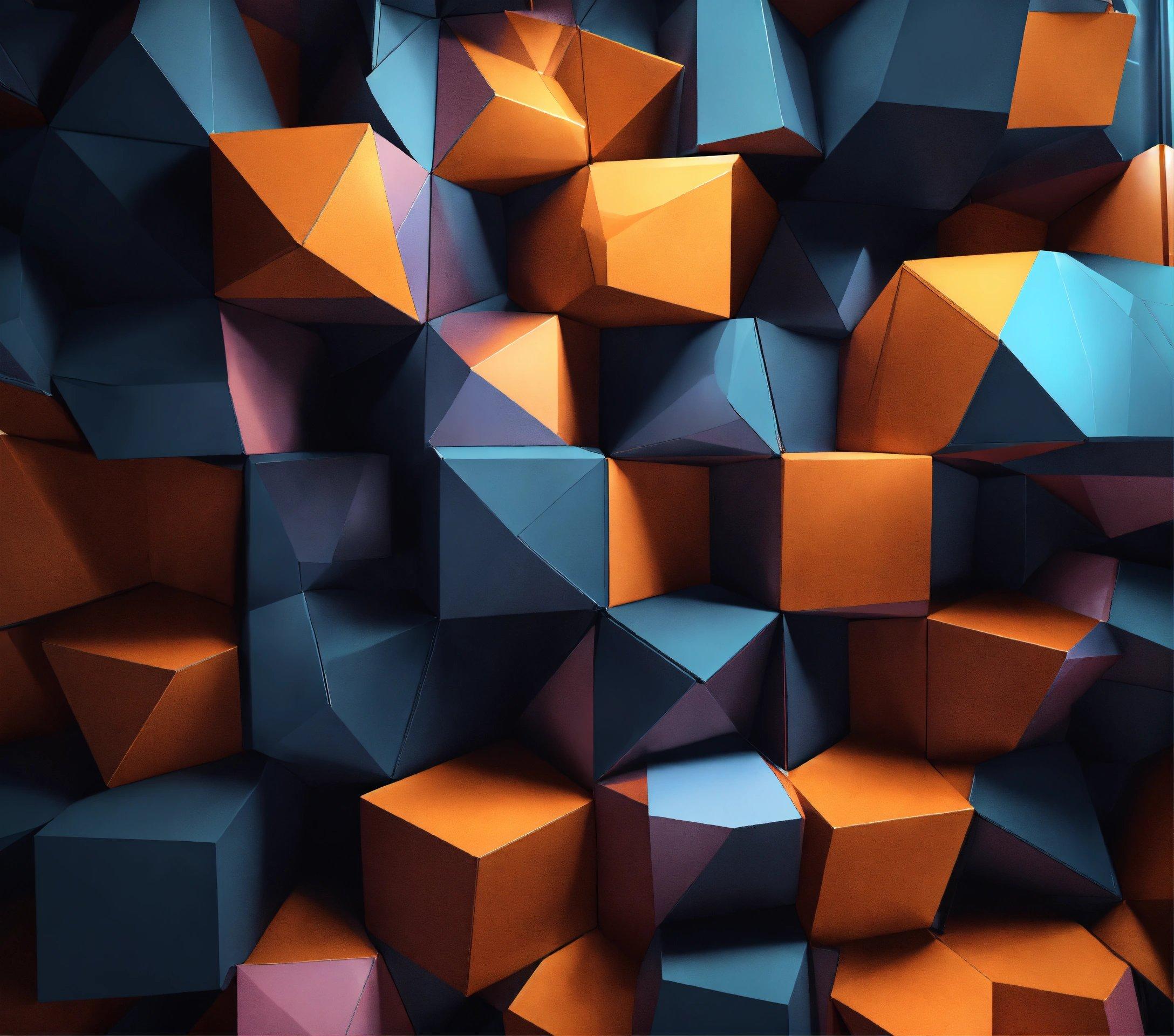 A Bunch Of Orange And Blue Cubes Stacked On Top Of Each Other