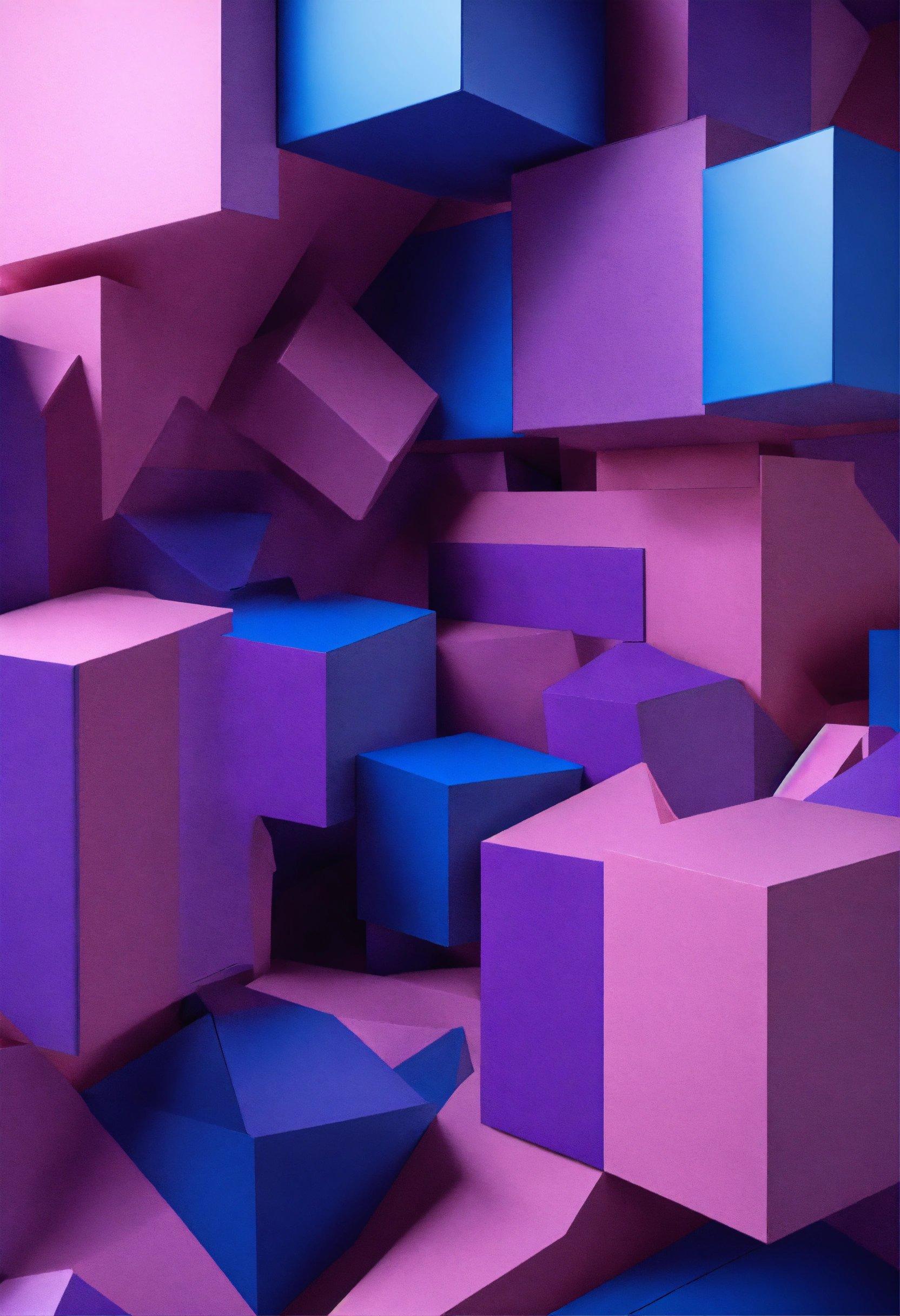 A Bunch Of Purple And Blue Cubes On A Wall