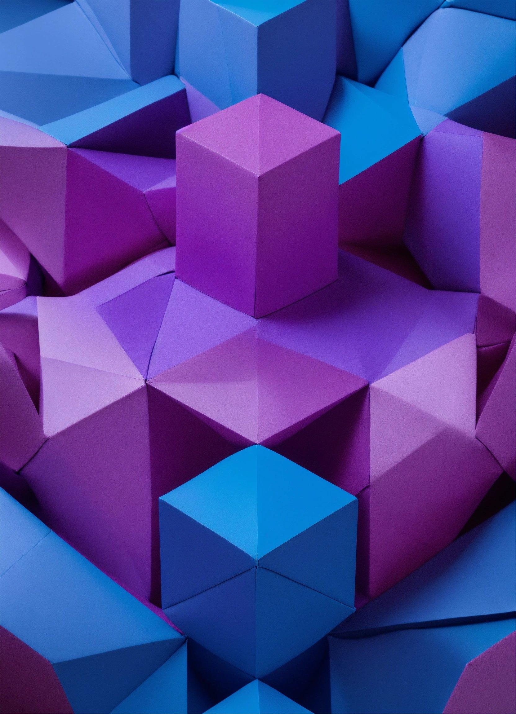 A Bunch Of Purple And Blue Cubes That Are Stacked Together