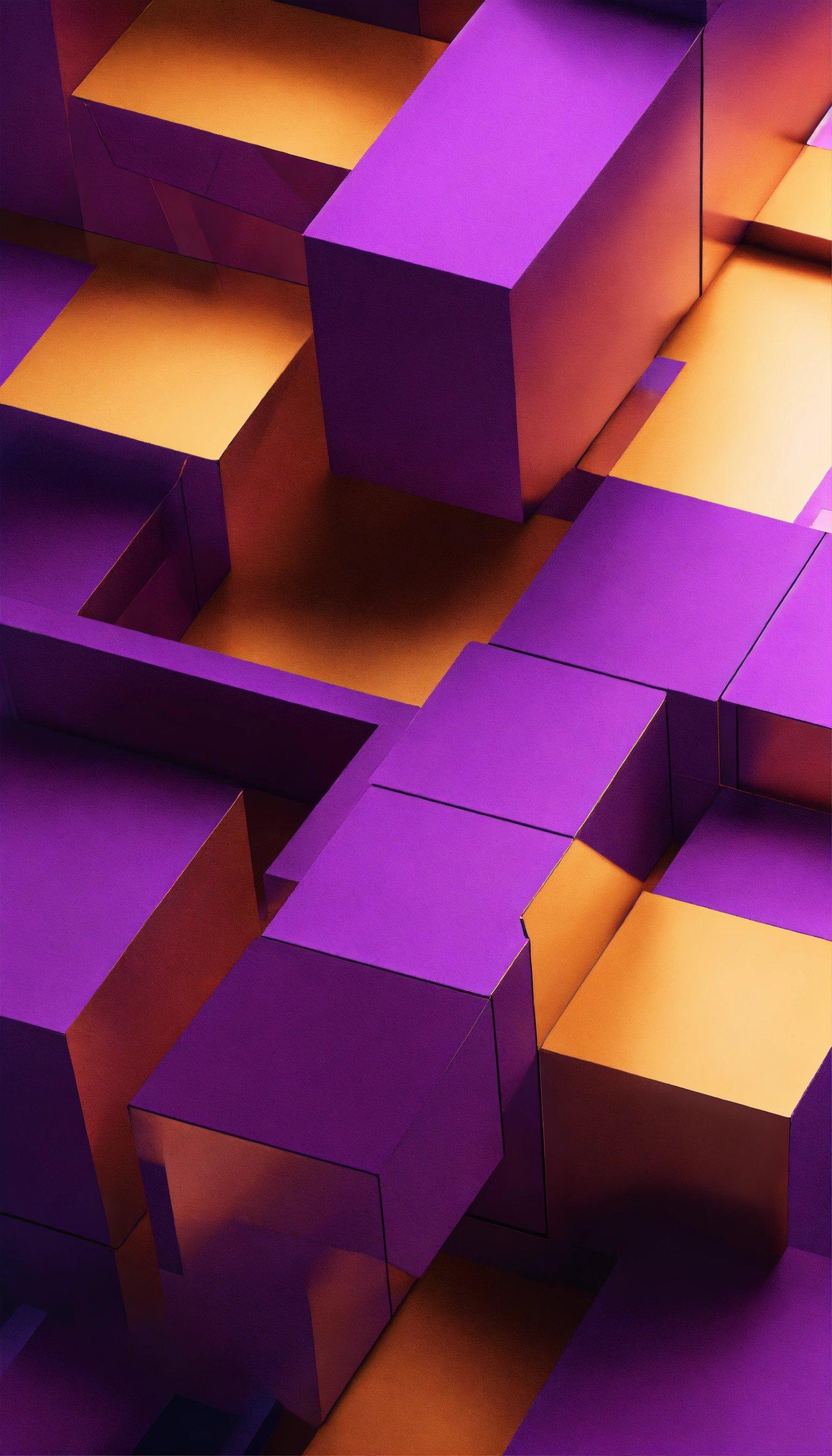 A Bunch Of Purple Cubes Are Stacked Together