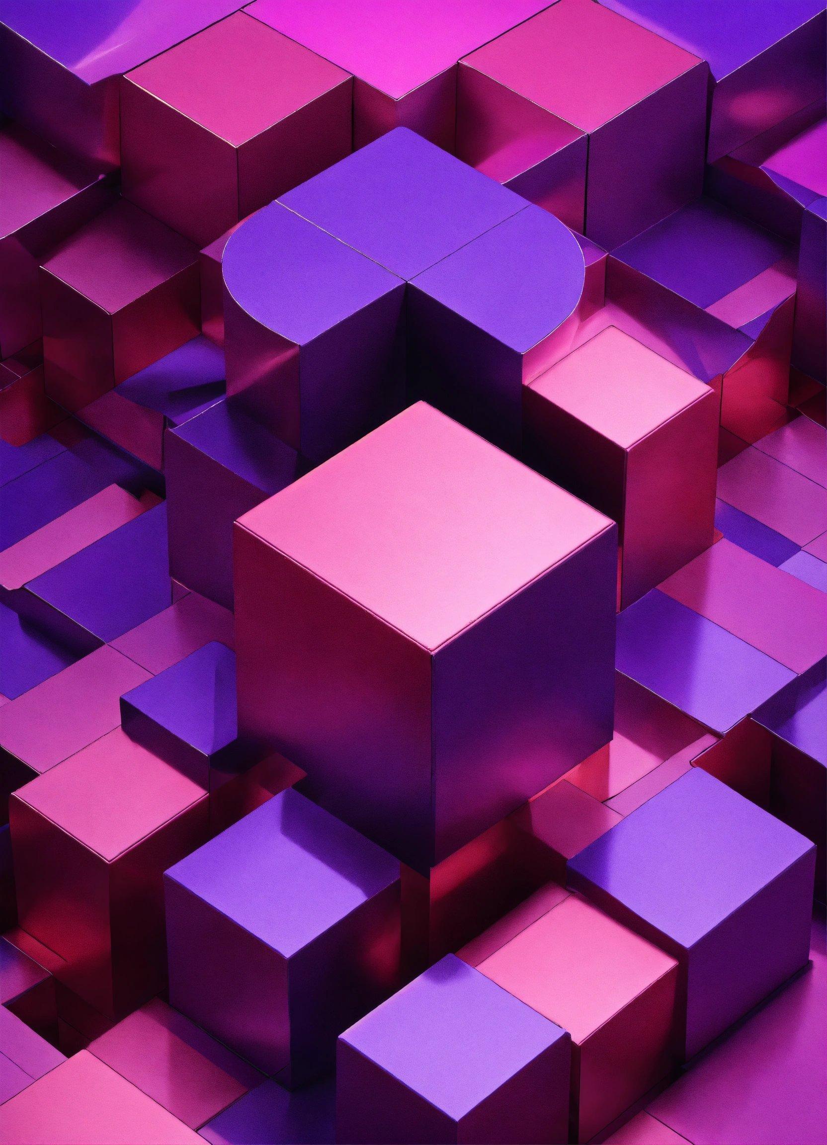 A Bunch Of Purple Cubes That Are Stacked Together