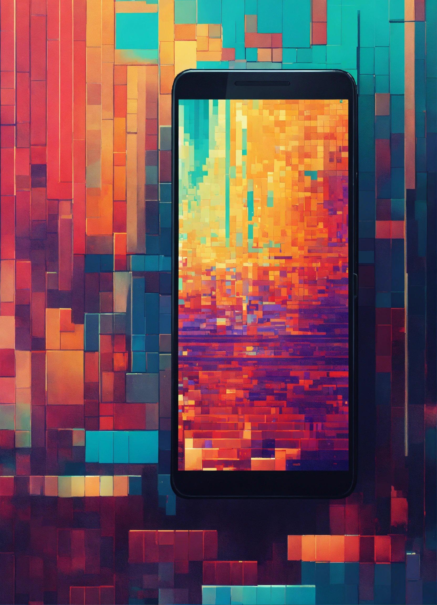 A Cell Phone Sitting On Top Of A Colorful Wall