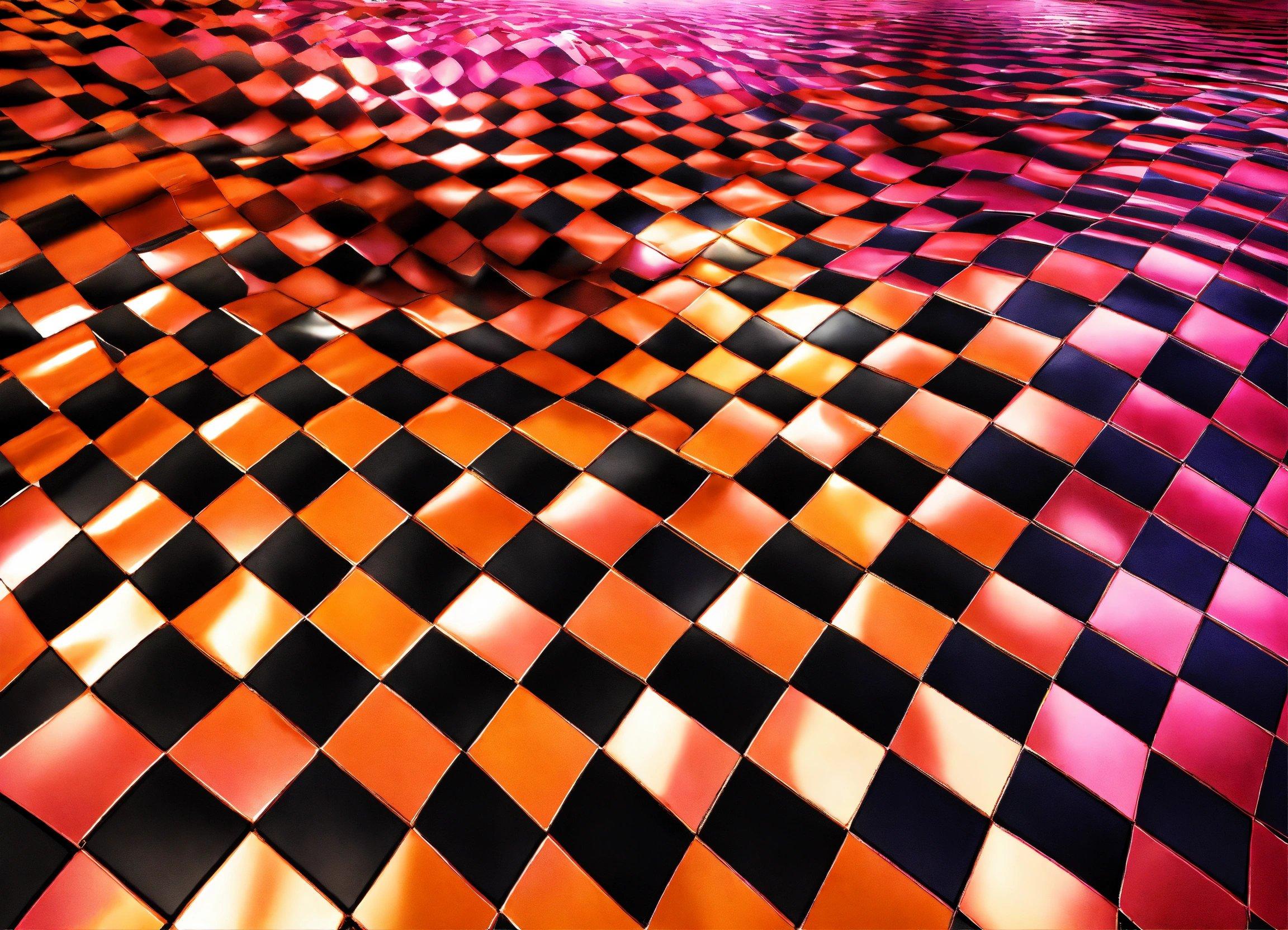 A Checkered Floor With A Red Light Coming From It