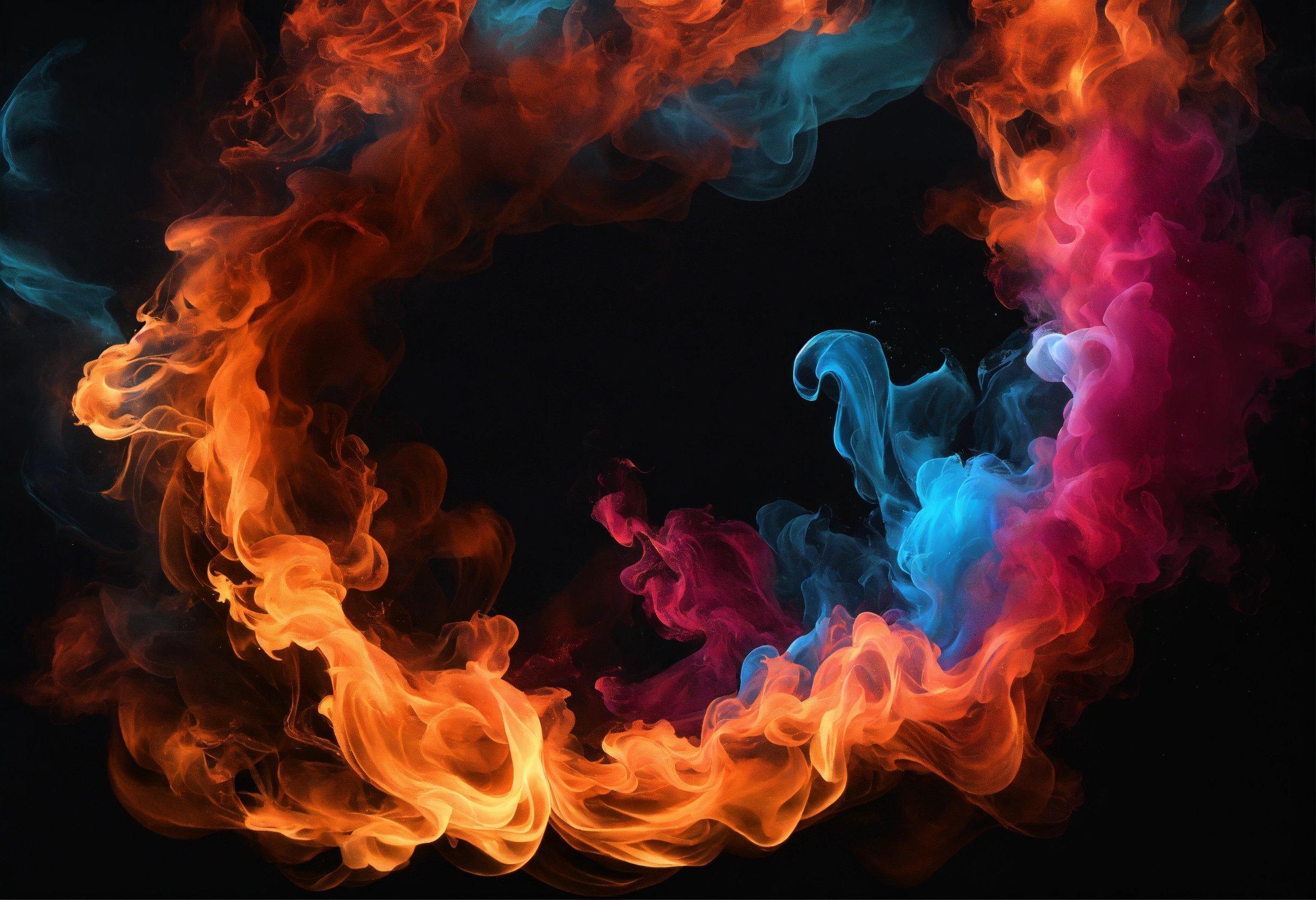 A Circle Of Colored Smoke On A Black Background