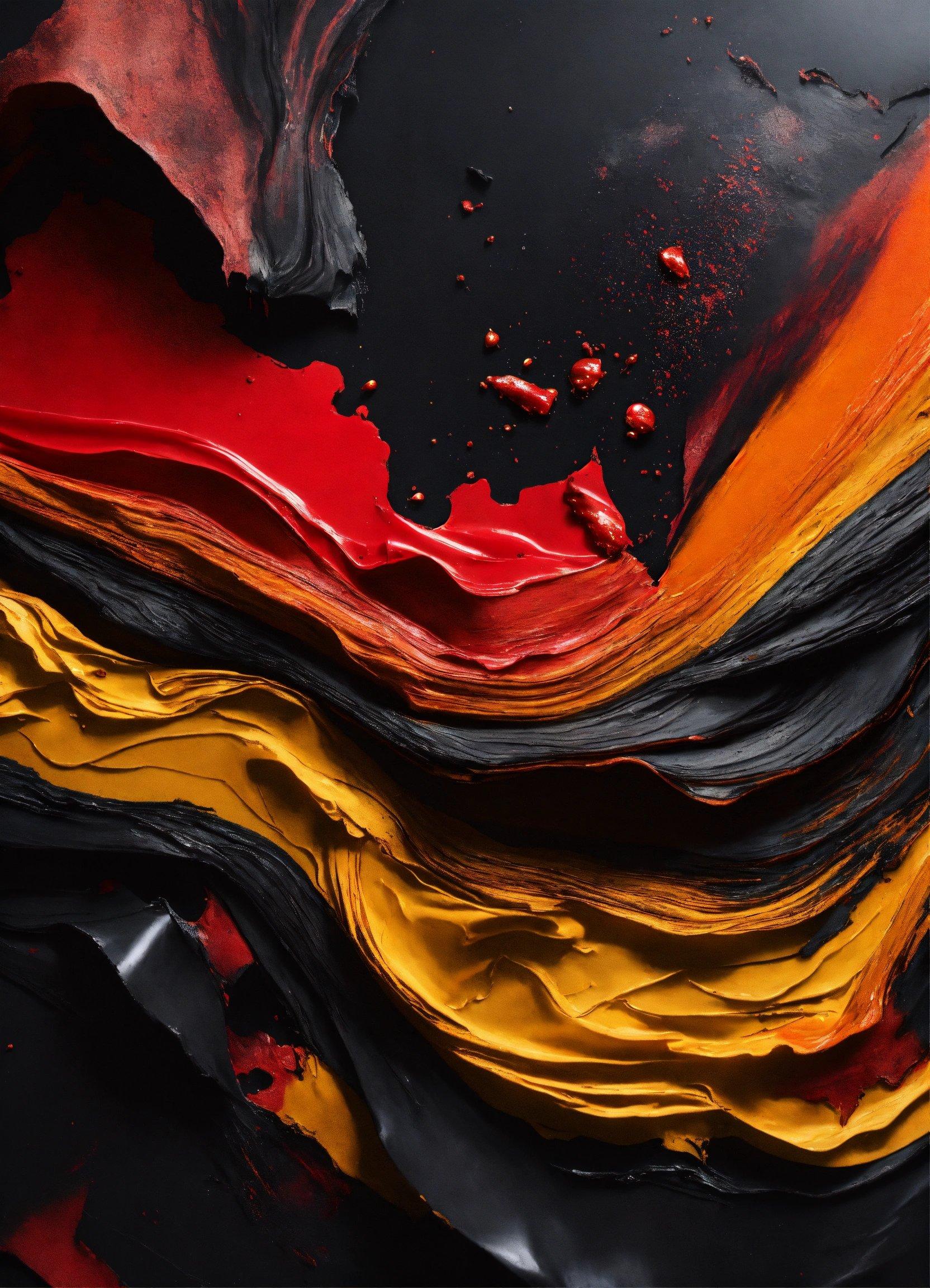 A Close Up Of A Black, Yellow, And Red Abstract Painting