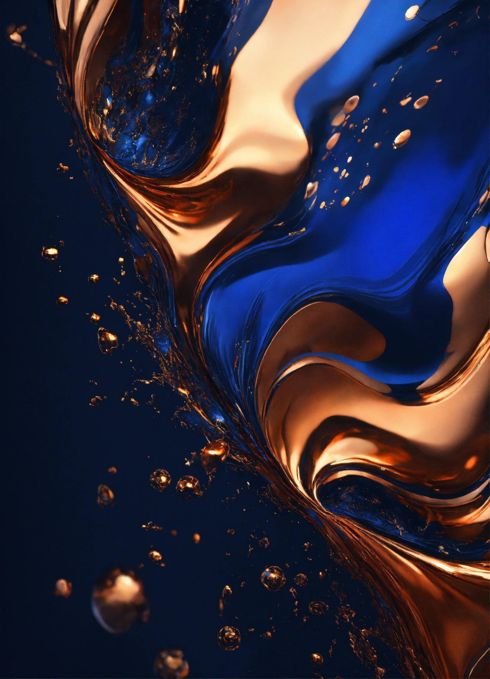 A Close Up Of A Blue And Gold Liquid