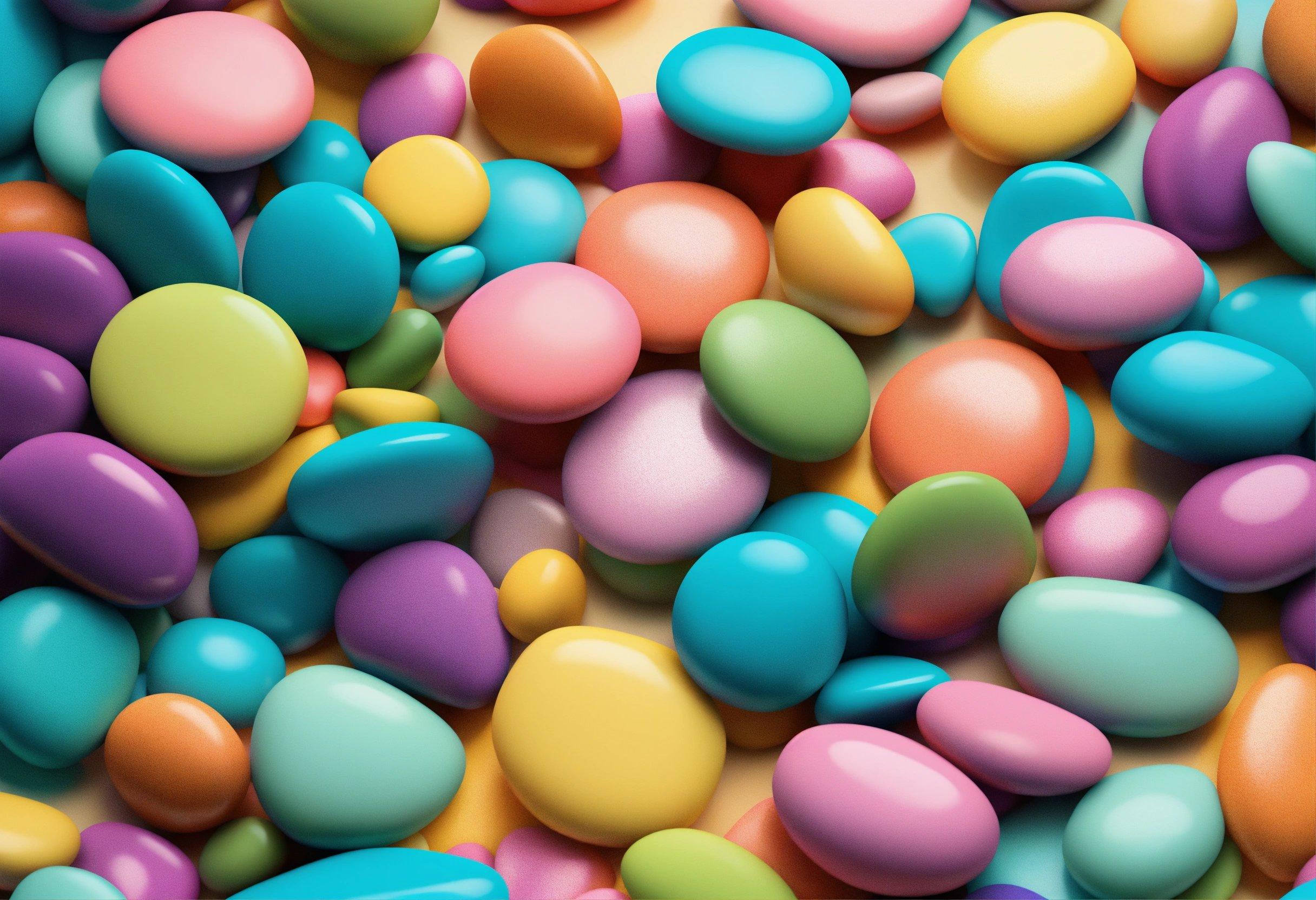 A Close Up Of A Bunch Of Candy Eggs