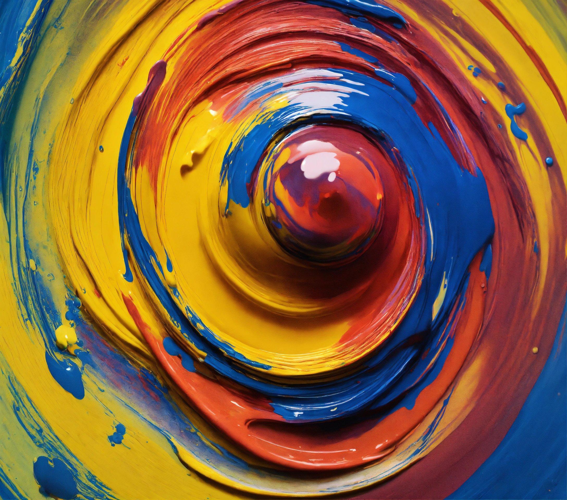 A Close Up Of A Colorful Painting With A Red Center