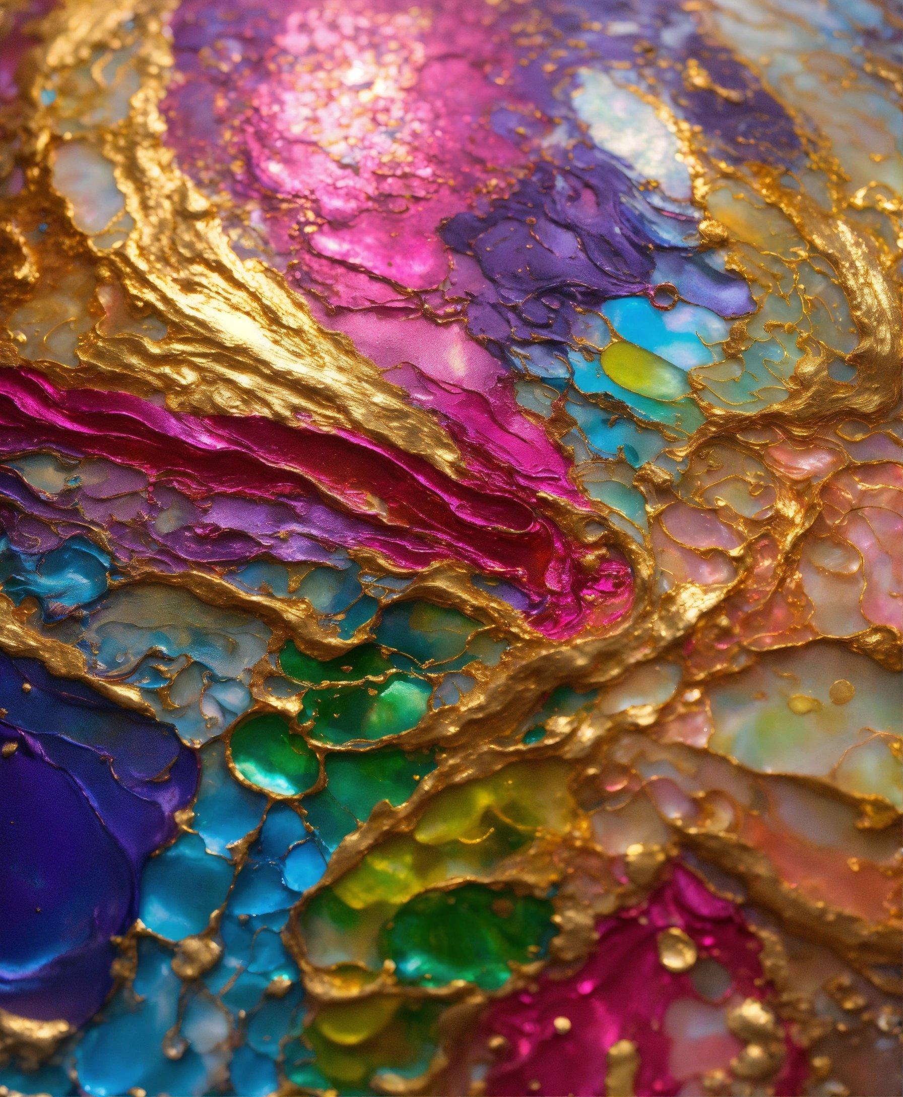 A Close Up Of A Colorful Painting With Drops Of Water On It