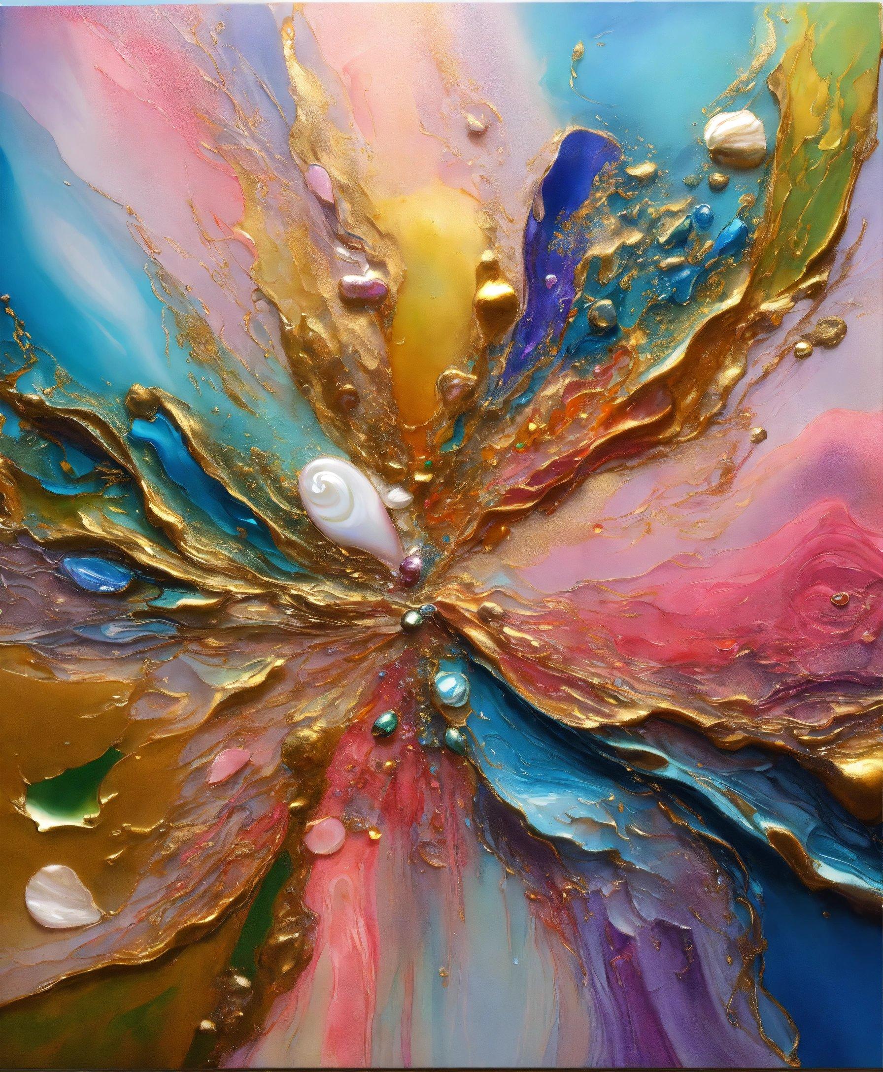 A Close Up Of A Colorful Painting With Drops Of Water