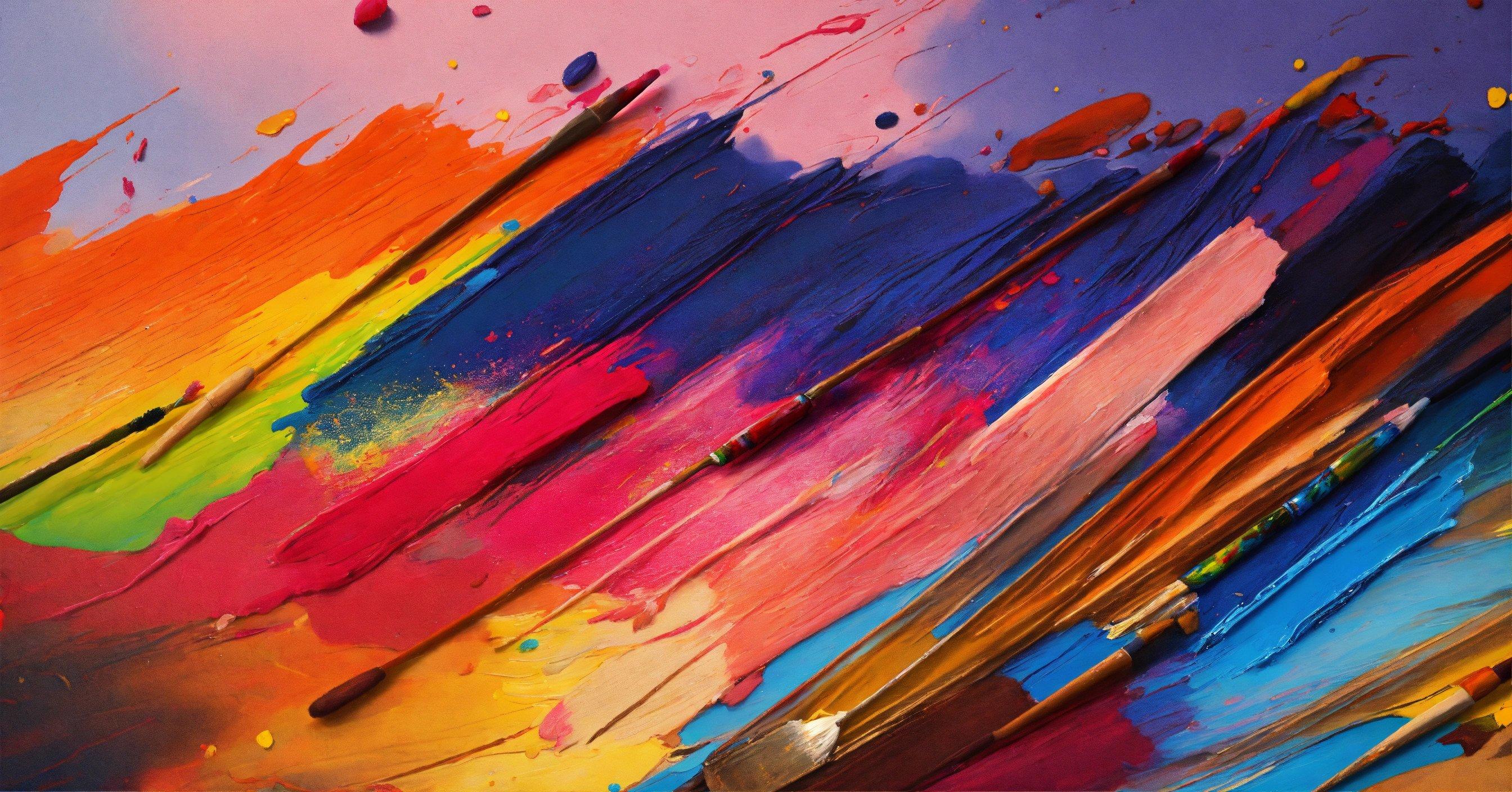 A Close Up Of A Colorful Painting With Paintbrushes