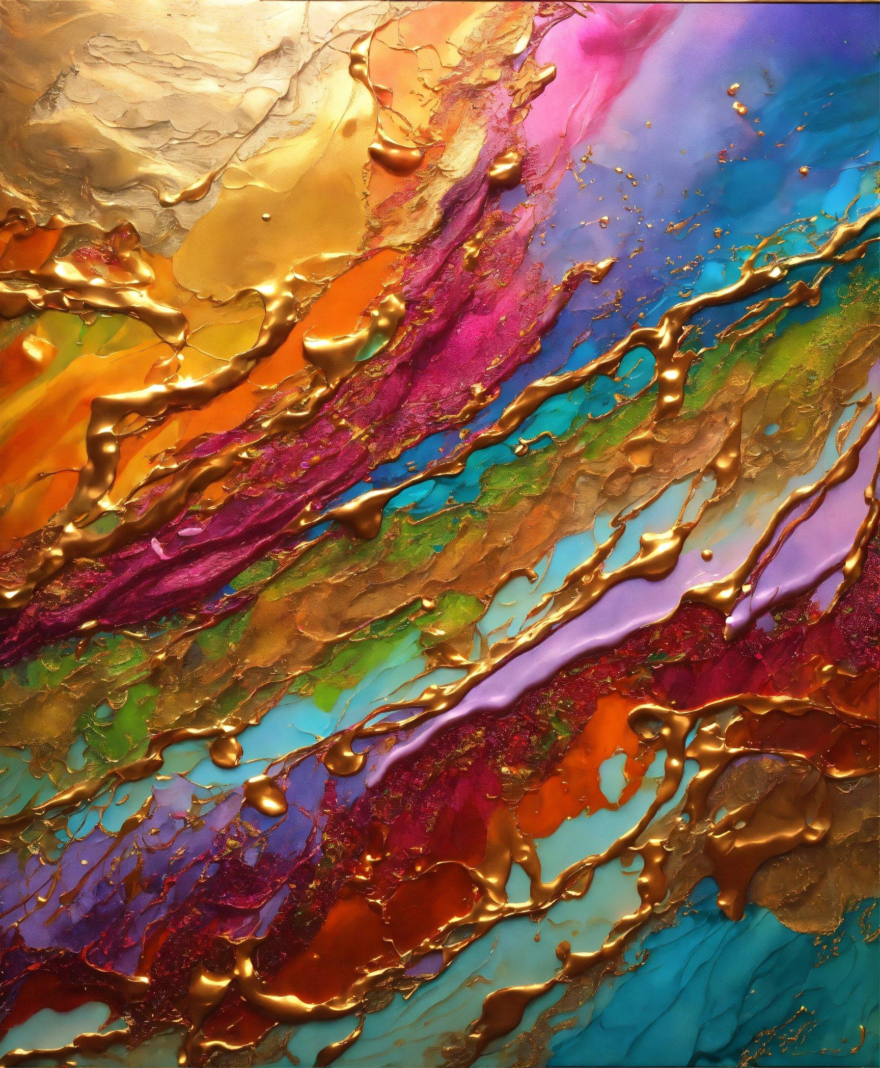 A Close Up Of A Colorful Painting With Water Drops