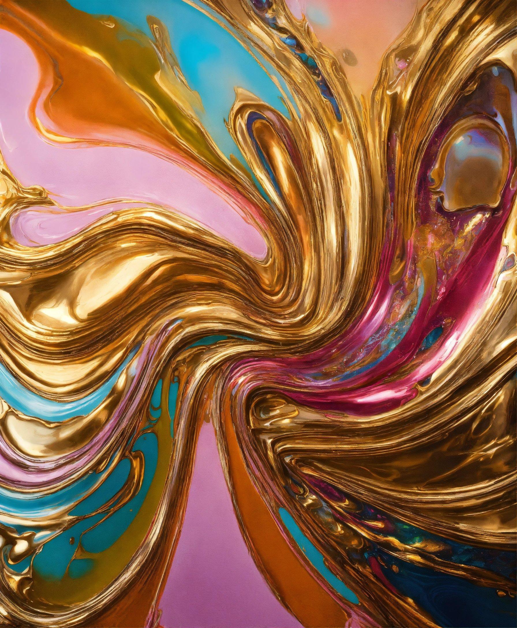 A Close Up Of A Gold And Blue Abstract Painting