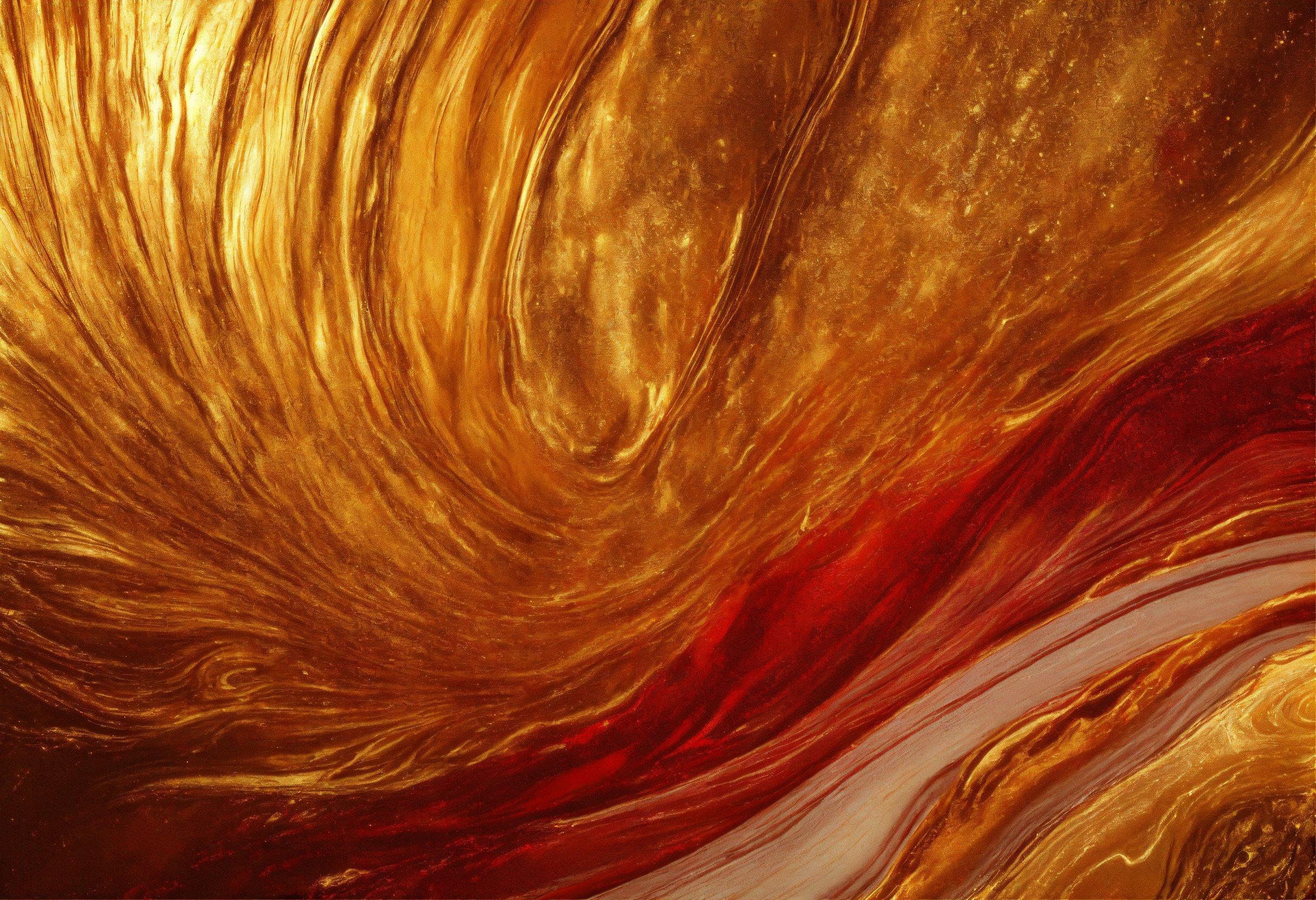 A Close Up Of A Gold And Red Swirl